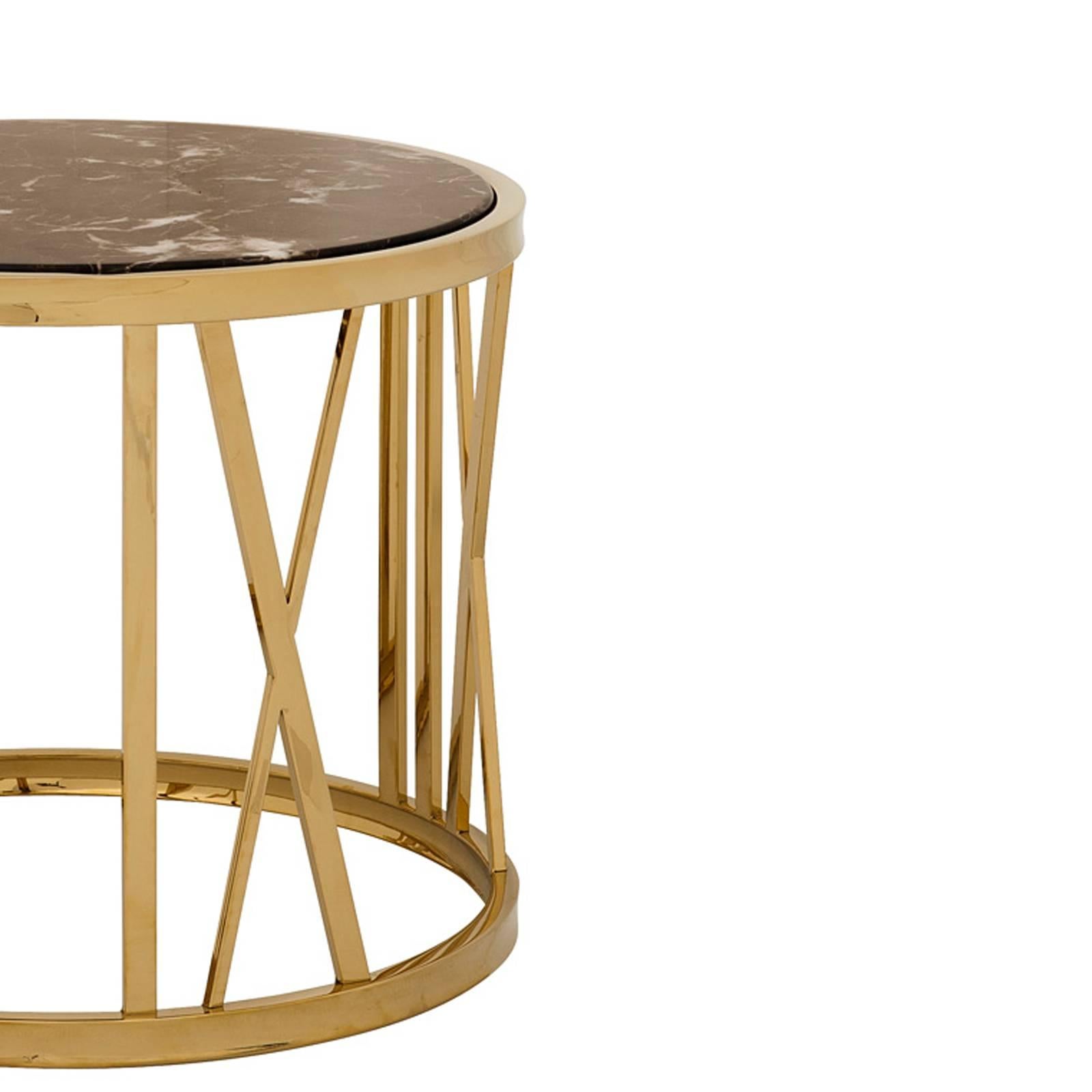 Romain Side Table in Gold Finish and Brown Marble In Excellent Condition In Paris, FR