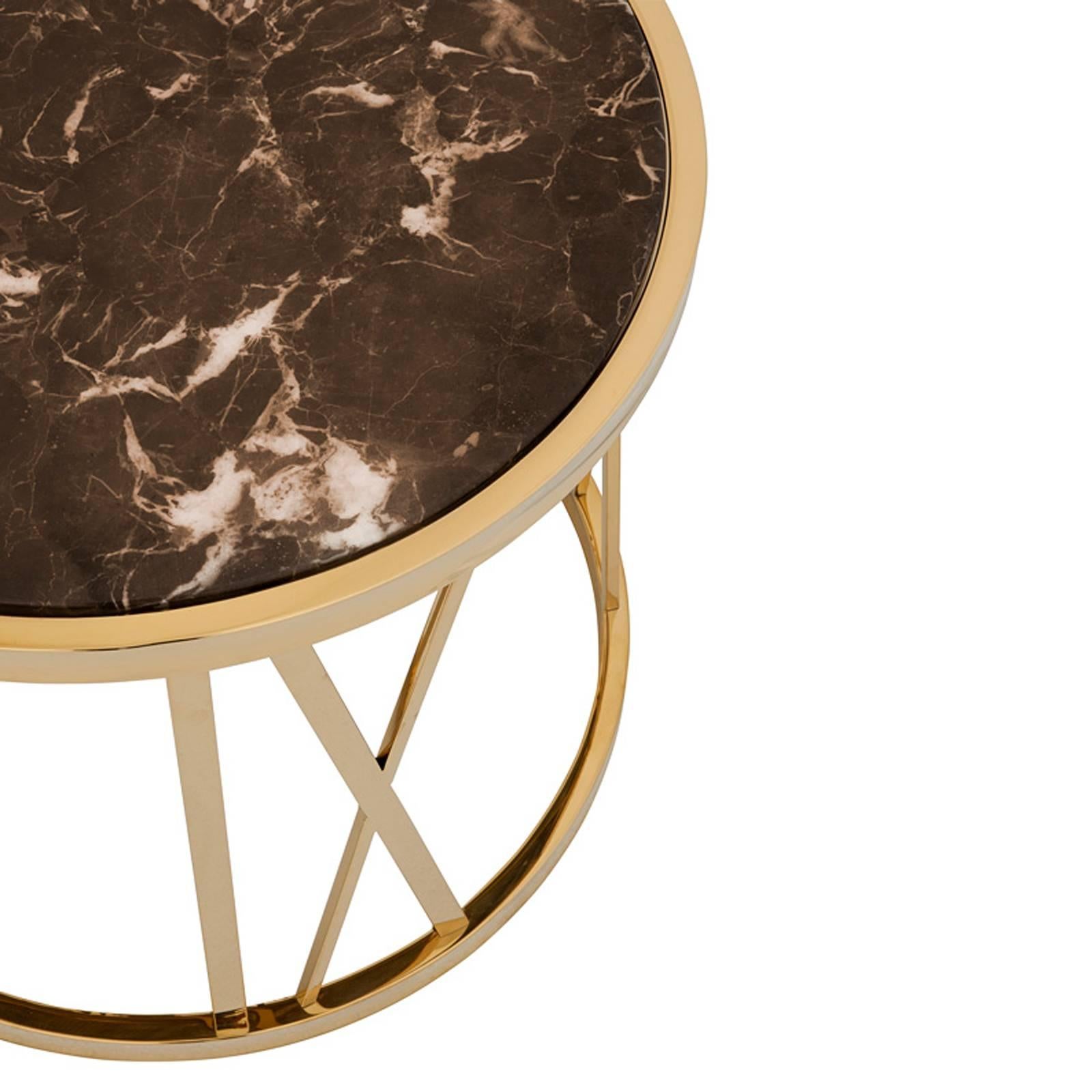 Chinese Romain Side Table in Gold Finish and Brown Marble