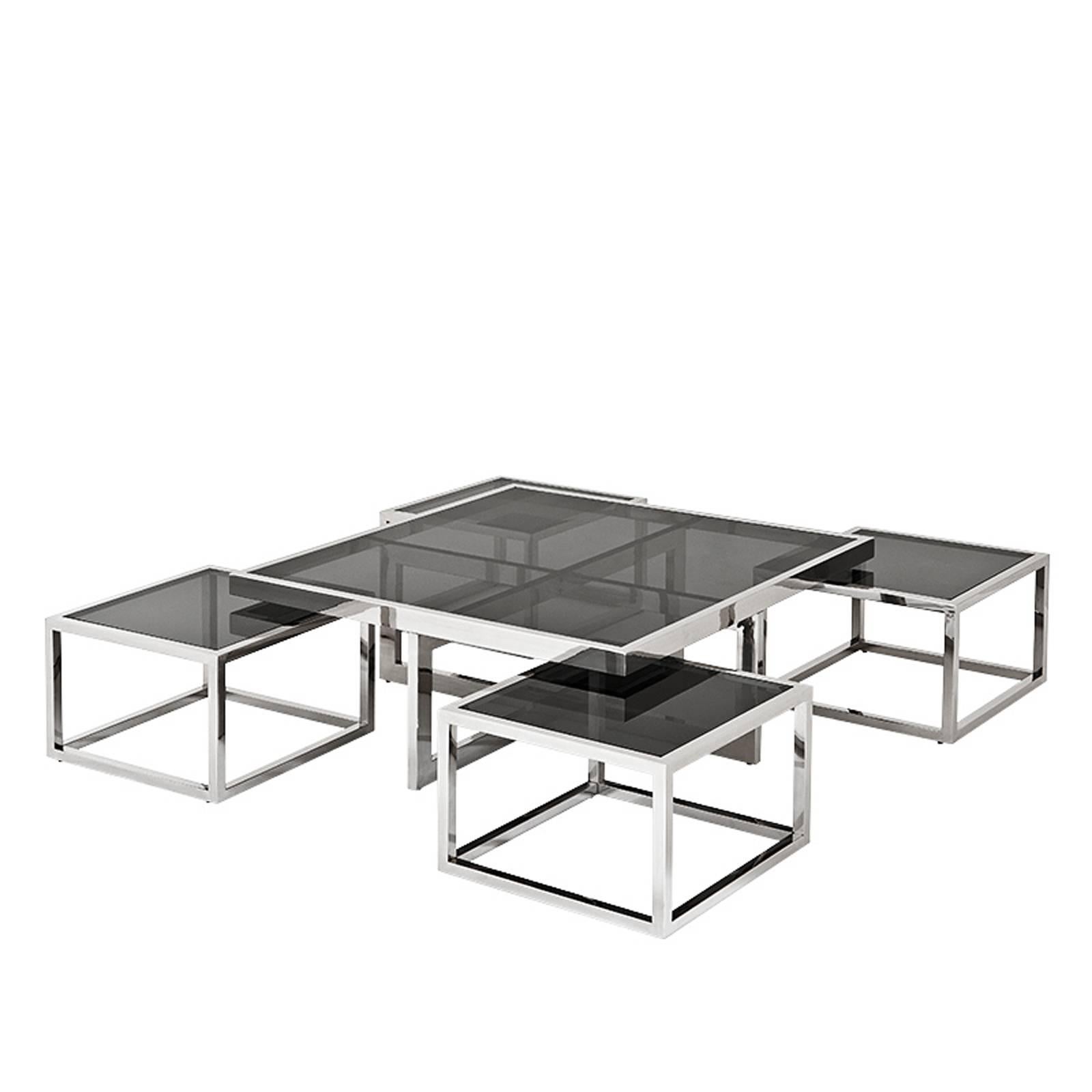 Blackened Square Four Pieces Coffee Table Gold Finish or Polished Stainless Steel