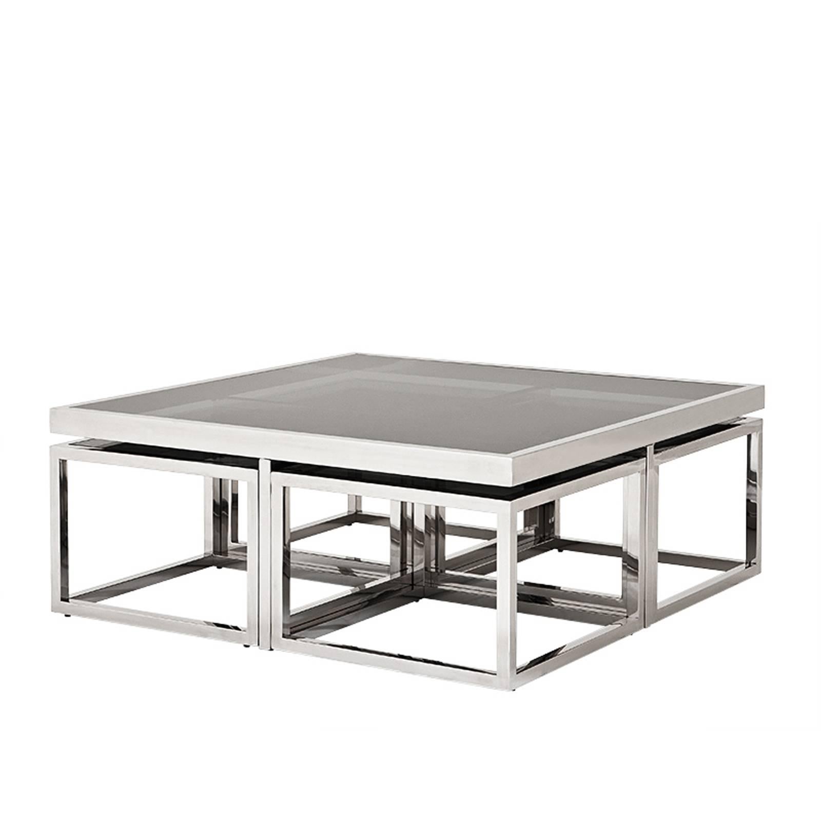 Contemporary Square Four Pieces Coffee Table Gold Finish or Polished Stainless Steel
