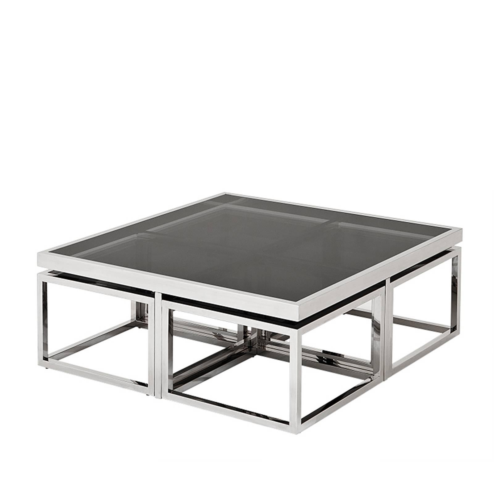 Square Four Pieces Coffee Table Gold Finish or Polished Stainless Steel In Excellent Condition In Paris, FR