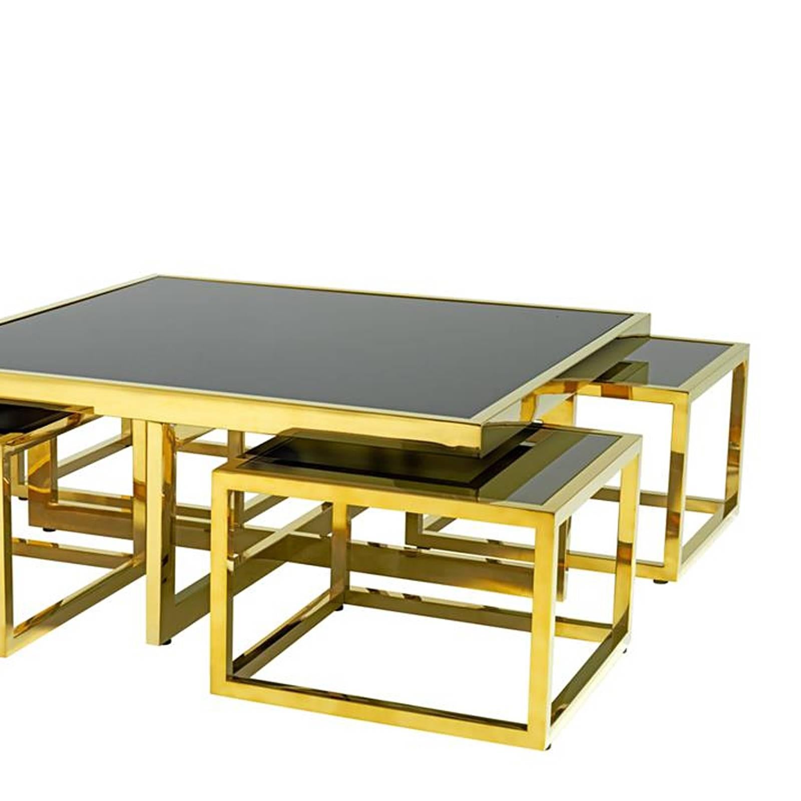 Chinese Square Four Pieces Coffee Table Gold Finish or Polished Stainless Steel