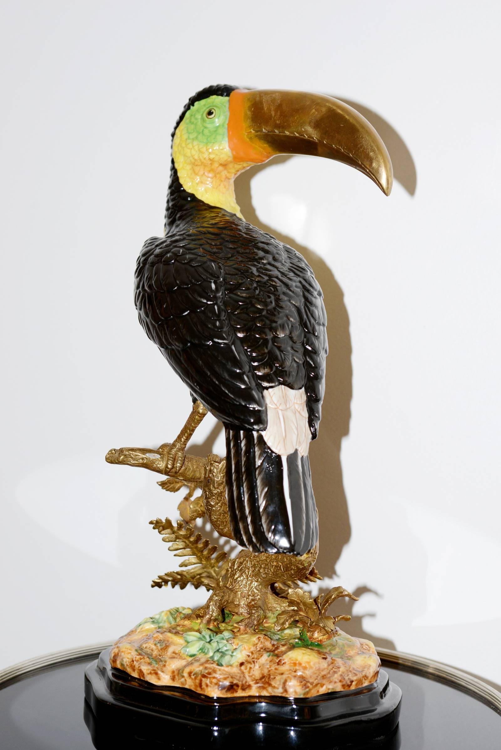 Toucan Sculpture in Solid Porcelain Hand-Painted Finish and Solid Bronze 2