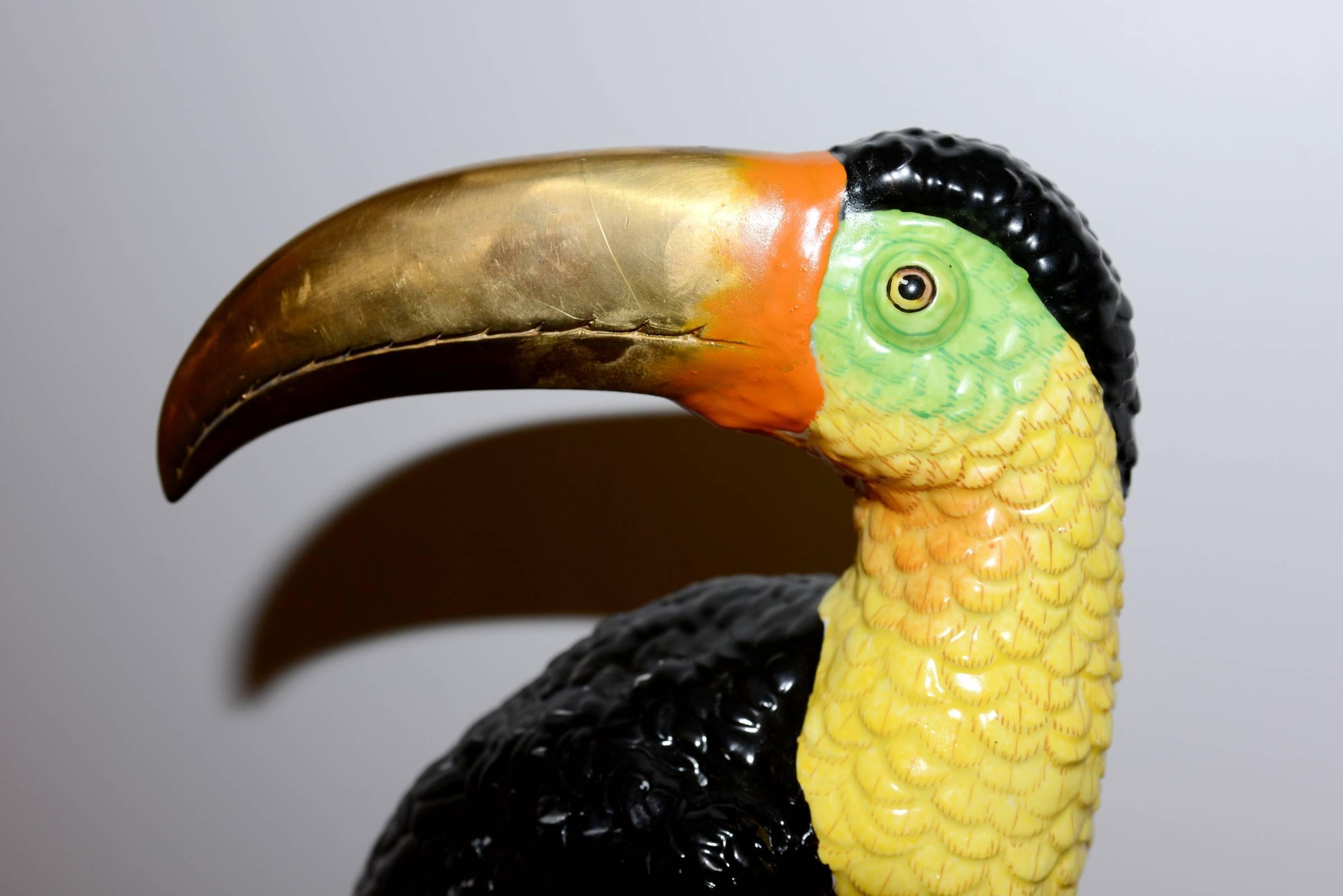 Toucan Sculpture in Solid Porcelain Hand-Painted Finish and Solid Bronze For Sale 3