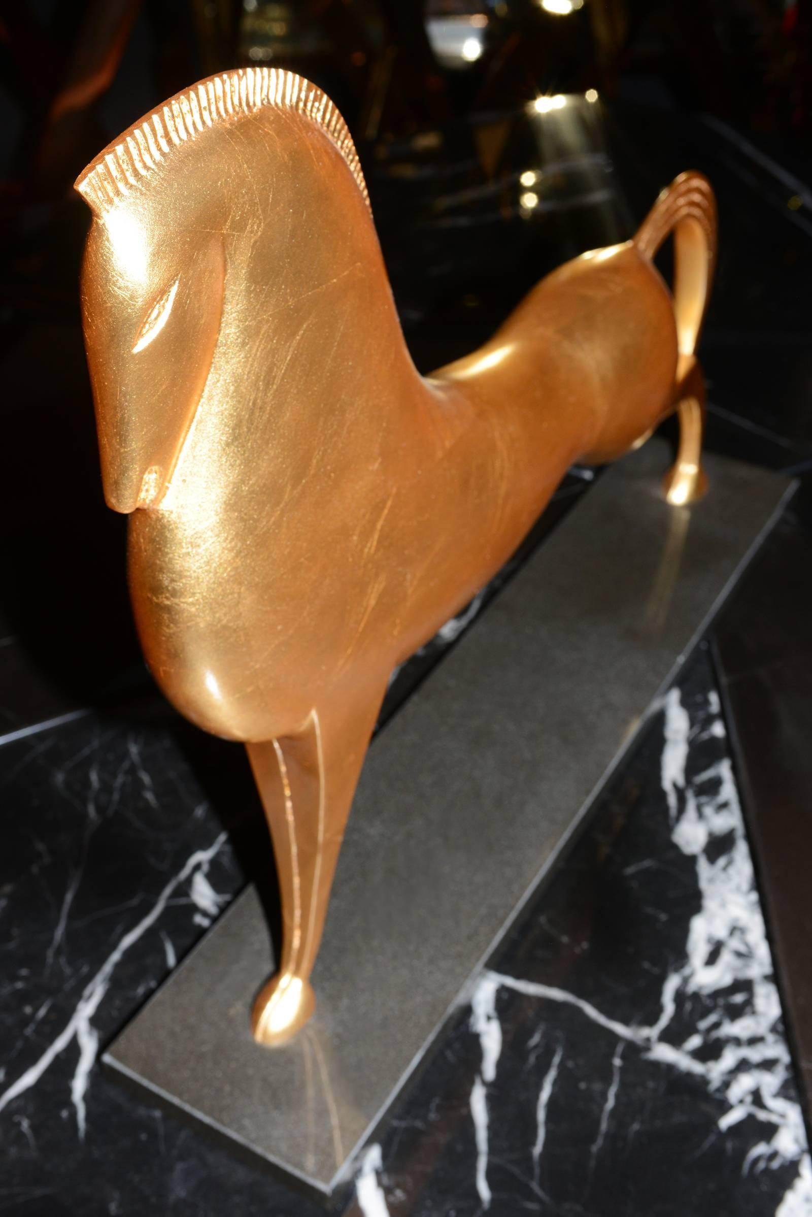 Greek Horse Sculpture in Solid Bronze in Gold Leaf Finish 1