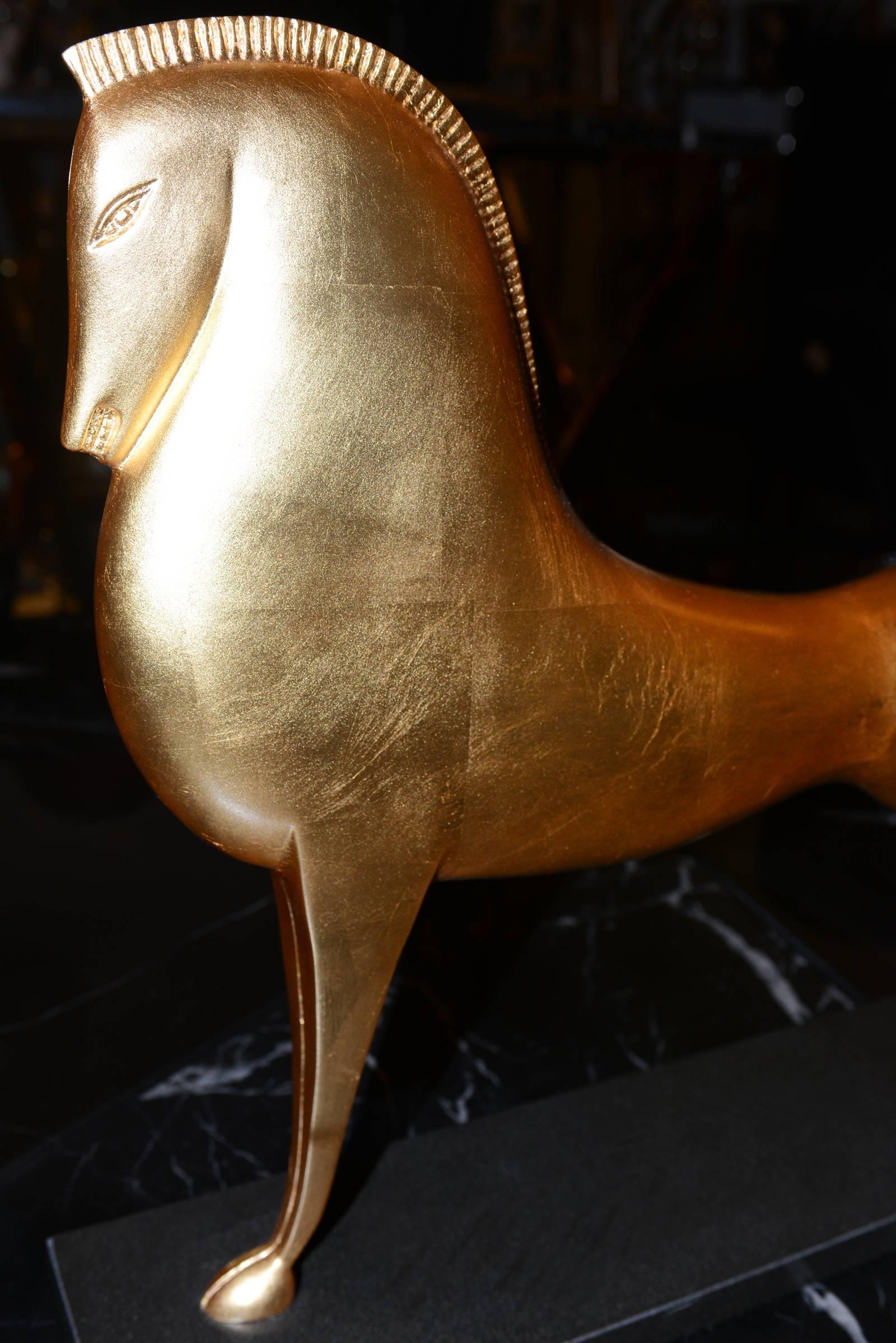 Contemporary Greek Horse Sculpture in Solid Bronze in Gold Leaf Finish