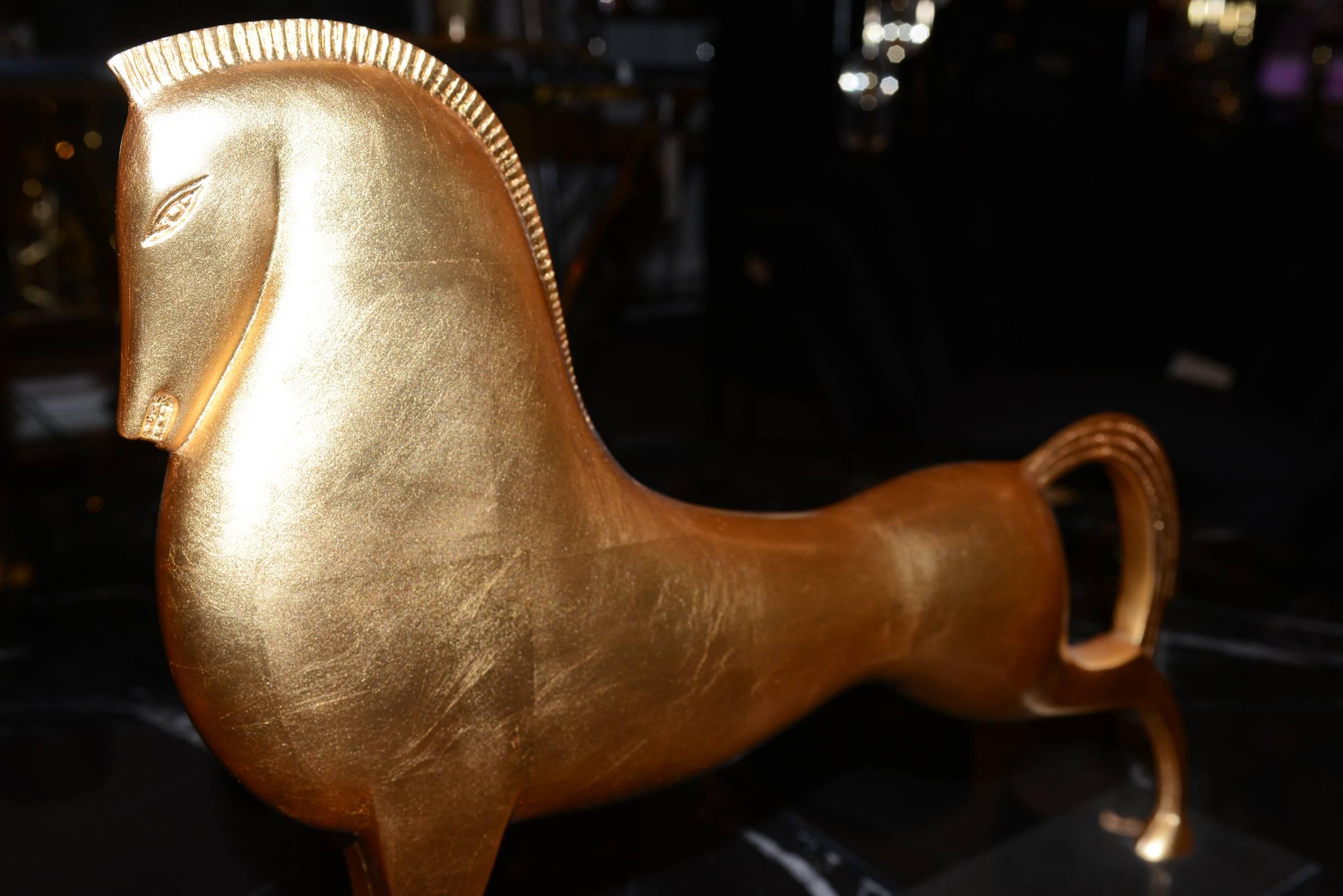 Griechisches Pferd Skulptur in massiver Bronze in Blattgold Finish (Geschwärzt)