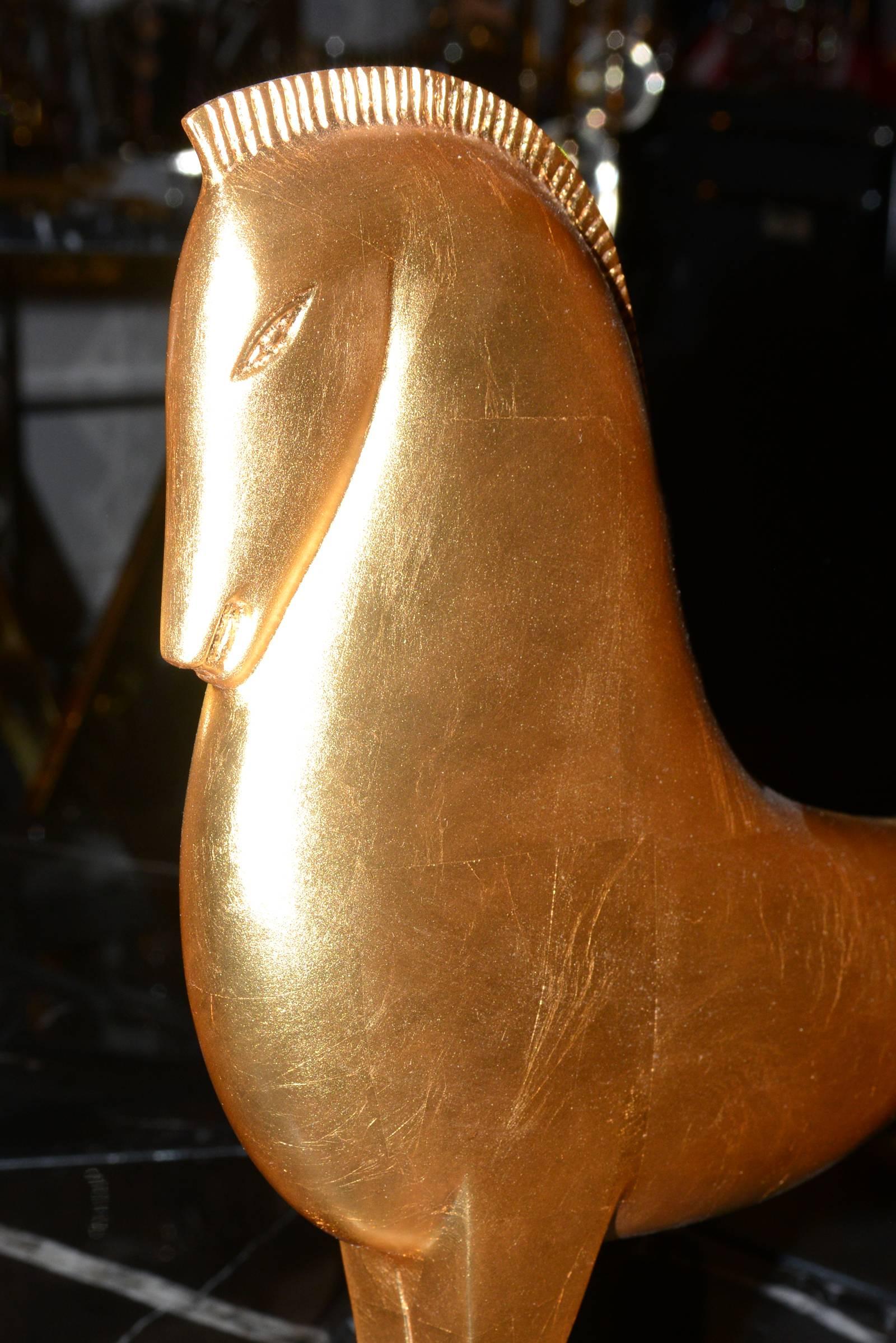 Greek Horse Sculpture in Solid Bronze in Gold Leaf Finish 2