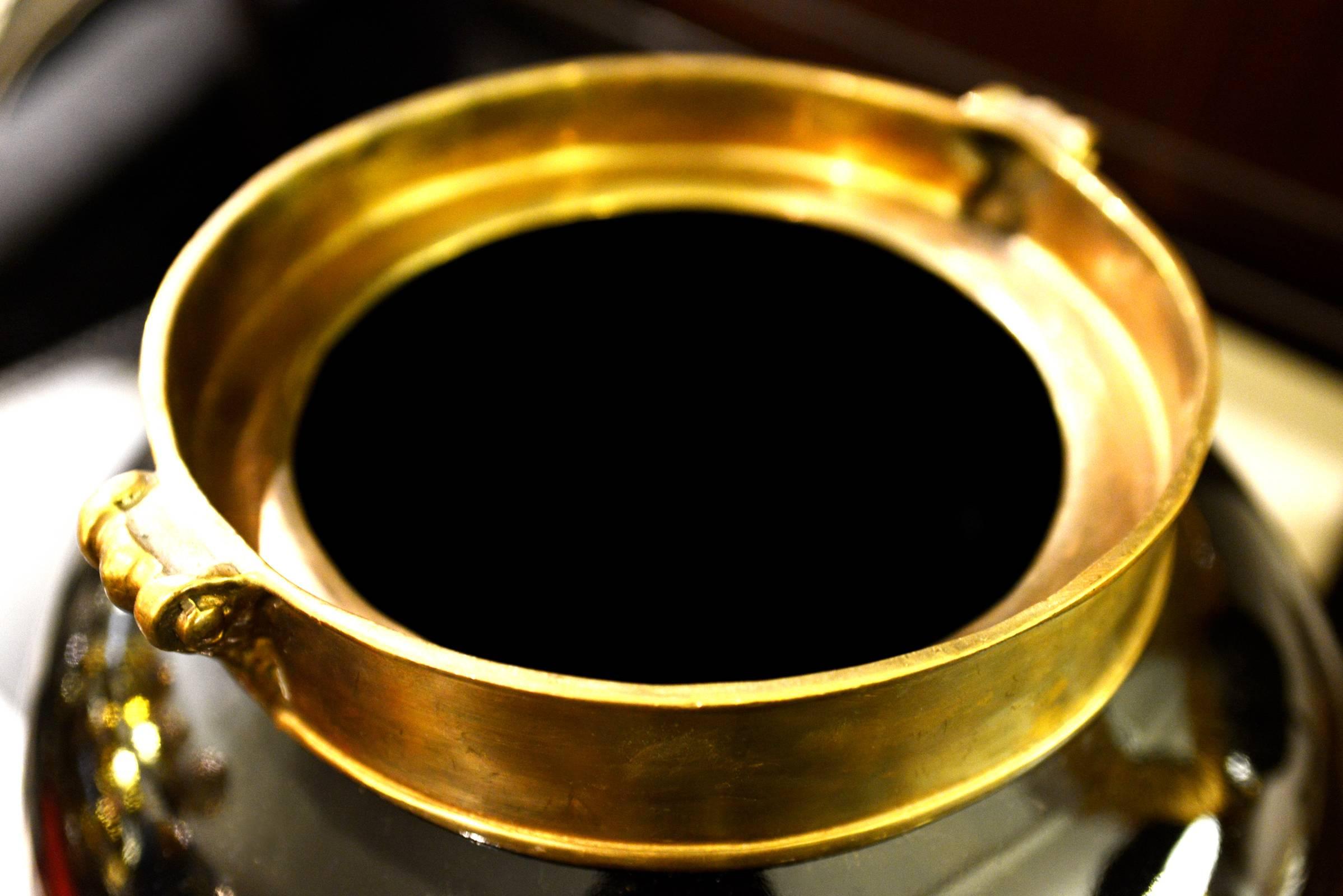 Indo Tea Jug in Black Ceramic and Brass Top For Sale 2