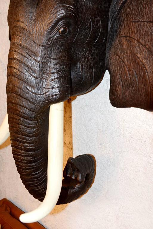 Elephant Head Sculpture in Waxed Teak Wood from Indonesia at 1stDibs
