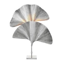 Ginko Biloba Table Lamp in Tarnished Silver Plated Finish