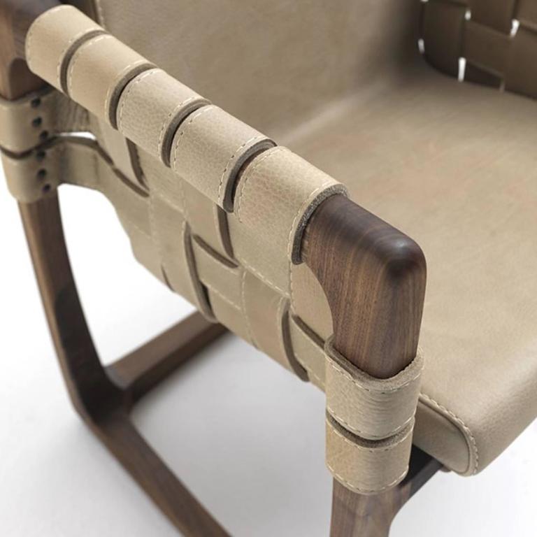 bing Padded Dining Chair in Nubuck Leather in Solid Walnut Wood For