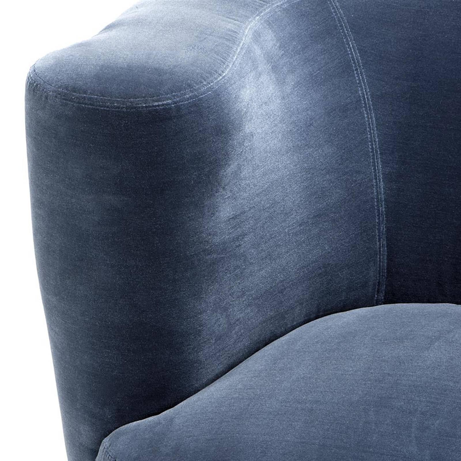 Chinese Lounge Faded Blue Armchair Velvet Upholstered