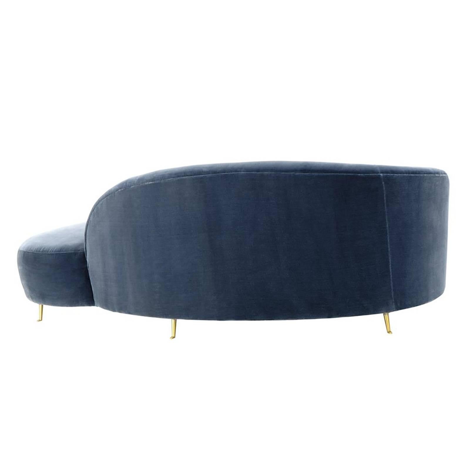 Chinese Sofa Lounge Faded Blue Velvet Upholstered