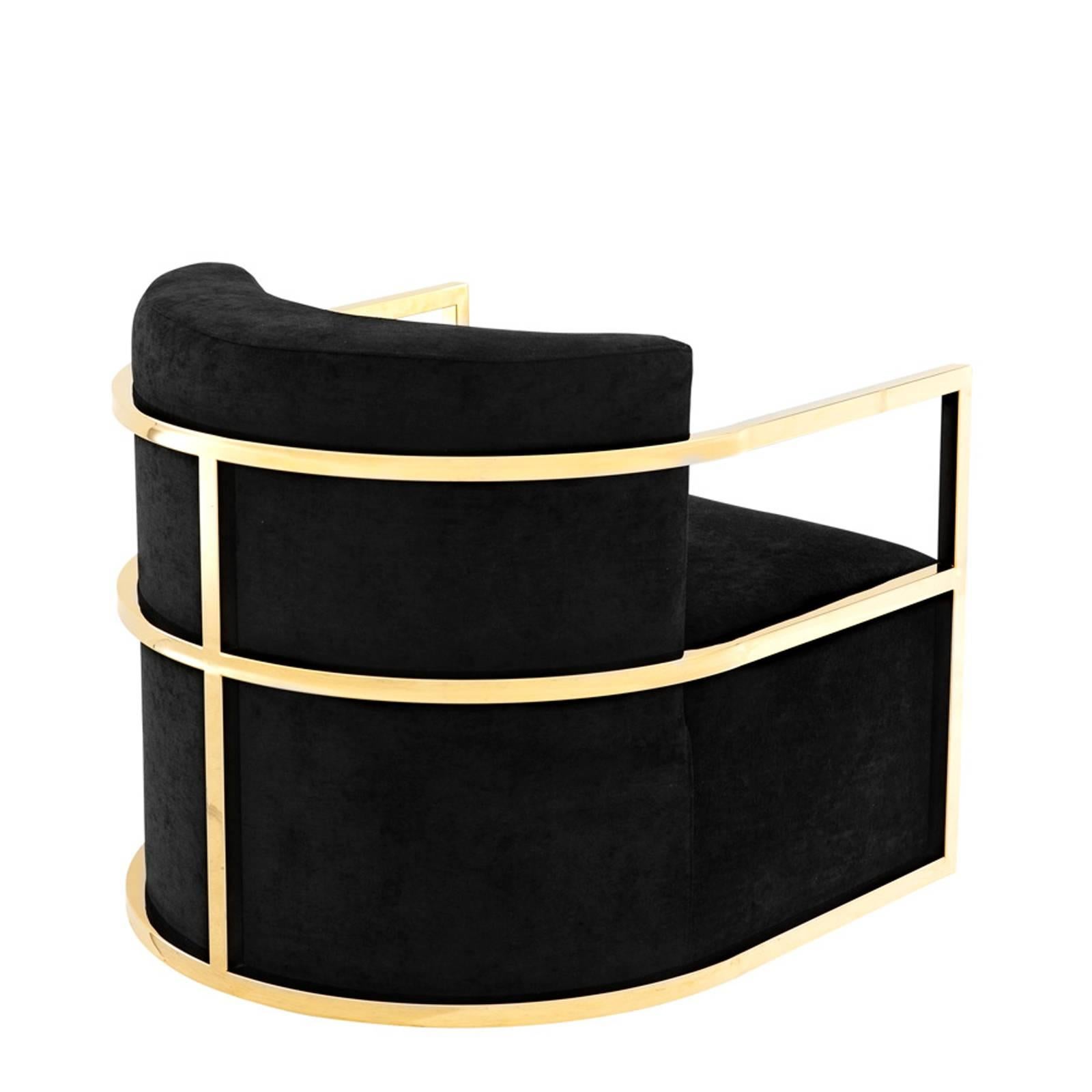 Hand-Crafted Arkan Armchair with Black Velvet and Gold Finish