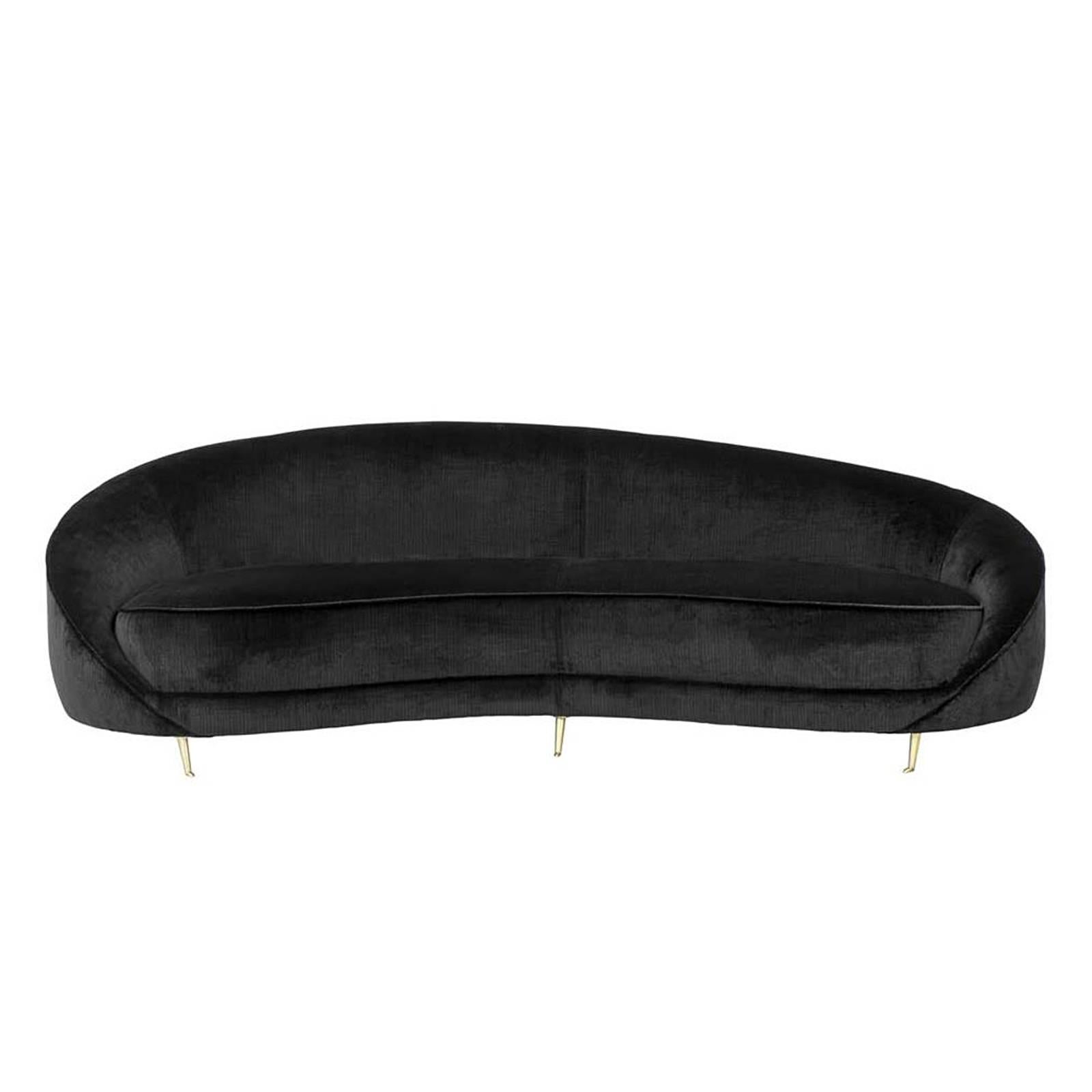 Polished Arabella Sofa with Black Fabric and Brass Legs