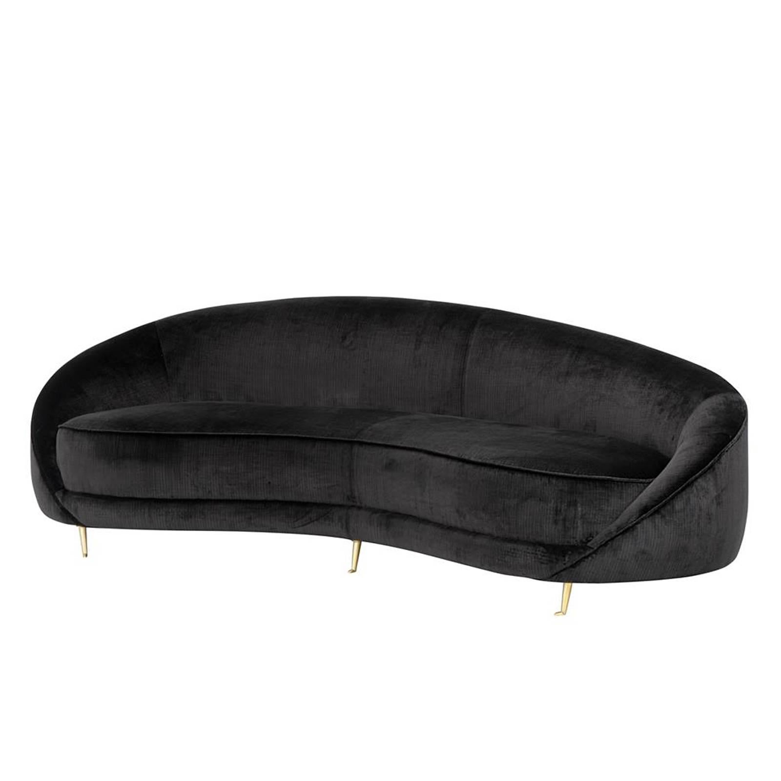 Arabella Sofa with Black Fabric and Brass Legs