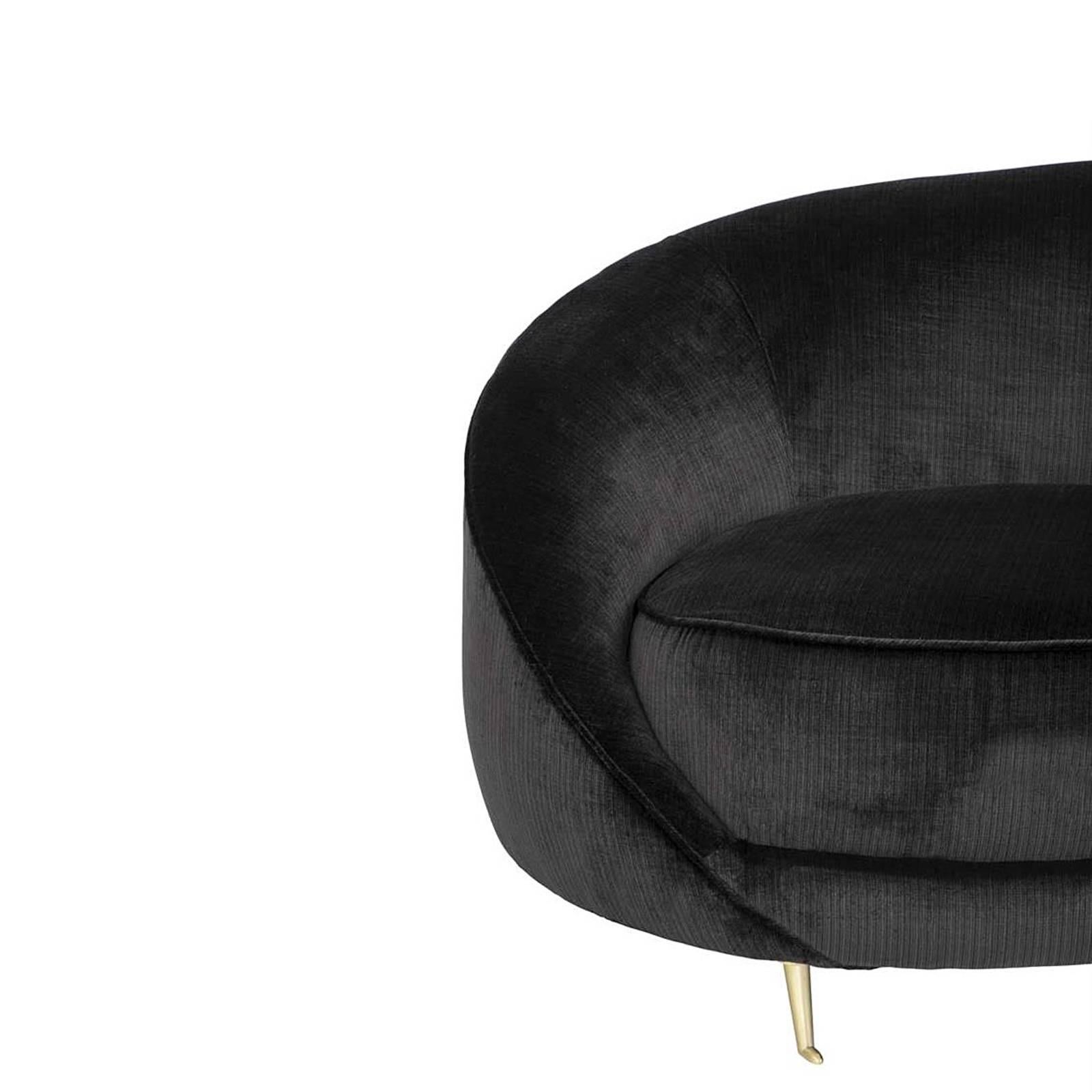 Contemporary Arabella Sofa with Black Fabric and Brass Legs
