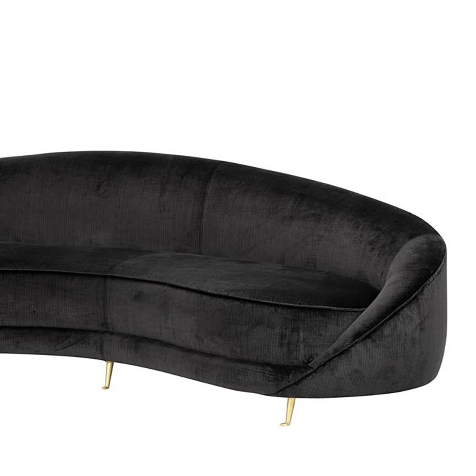 Chinese Arabella Sofa with Black Fabric and Brass Legs