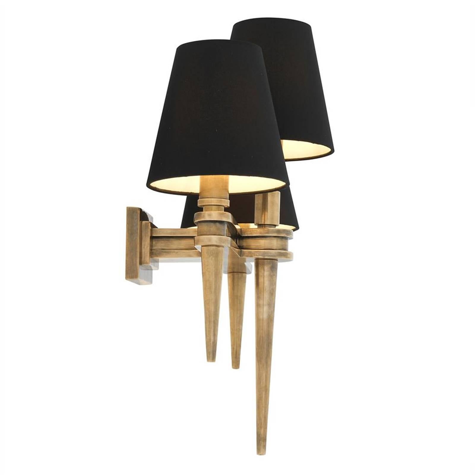 Indonesian Austerlitz Triple Wall Lamp in Vintage Brass or in Nickel Finish For Sale