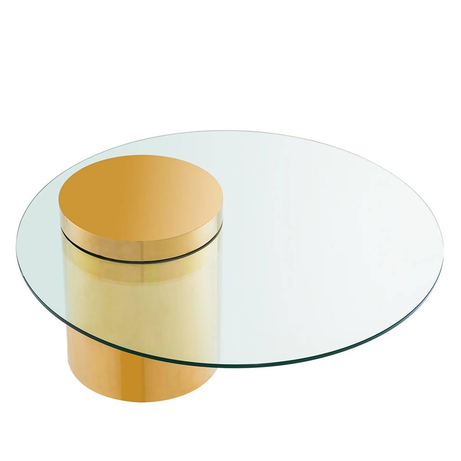 Balance Coffee Table in Gold Finish with Glass Top In Excellent Condition In Paris, FR