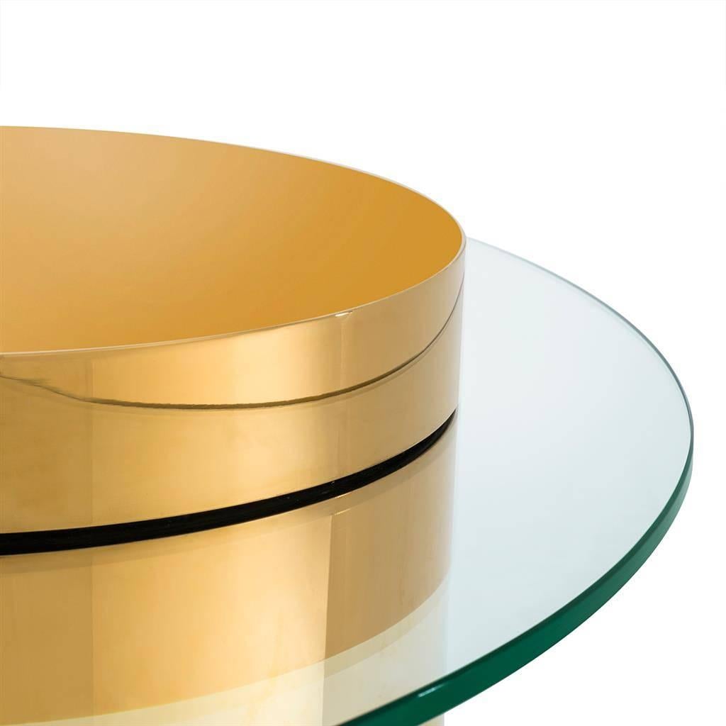 Contemporary Balance Coffee Table in Gold Finish with Glass Top