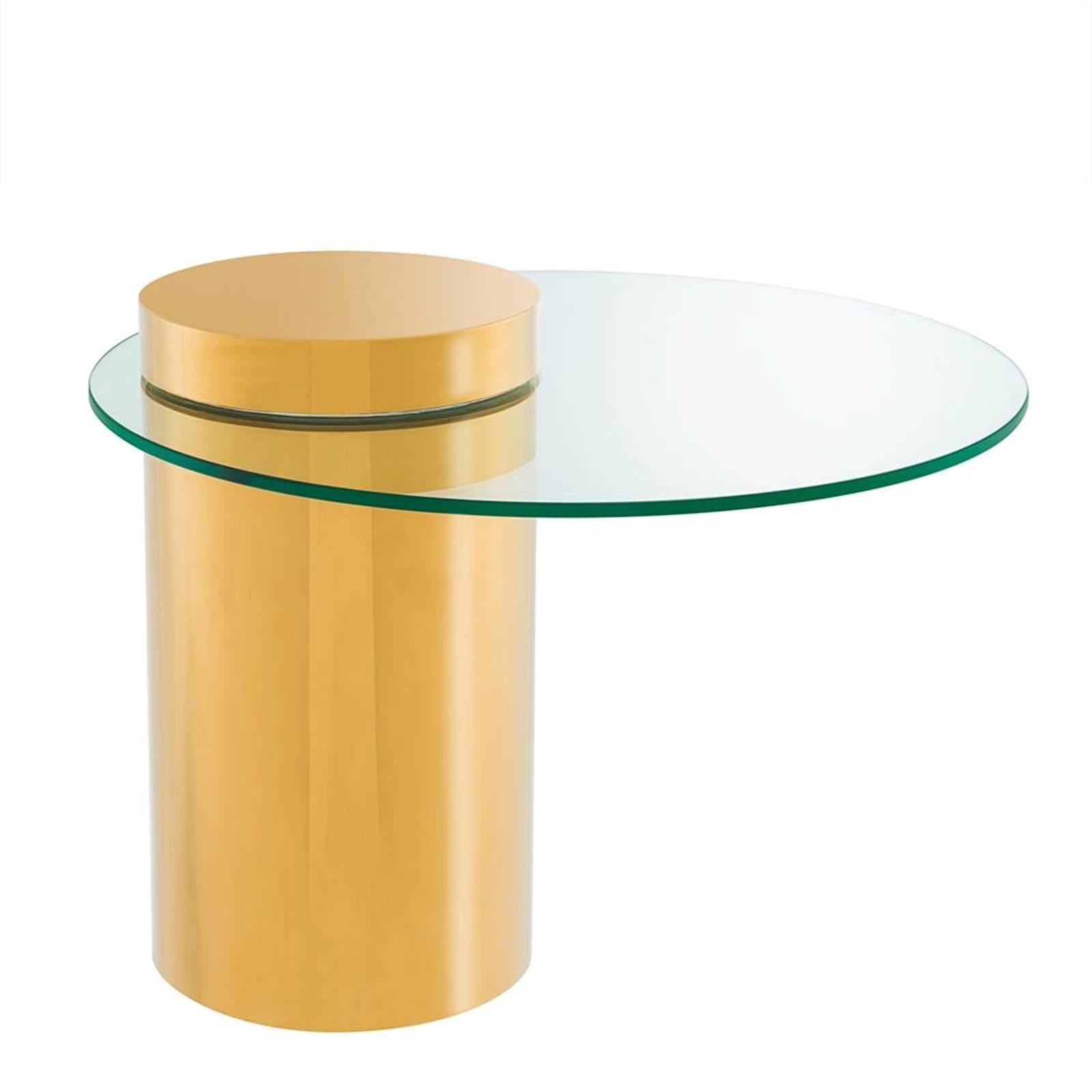 Balance Side Table in Gold Finish with Glass Top