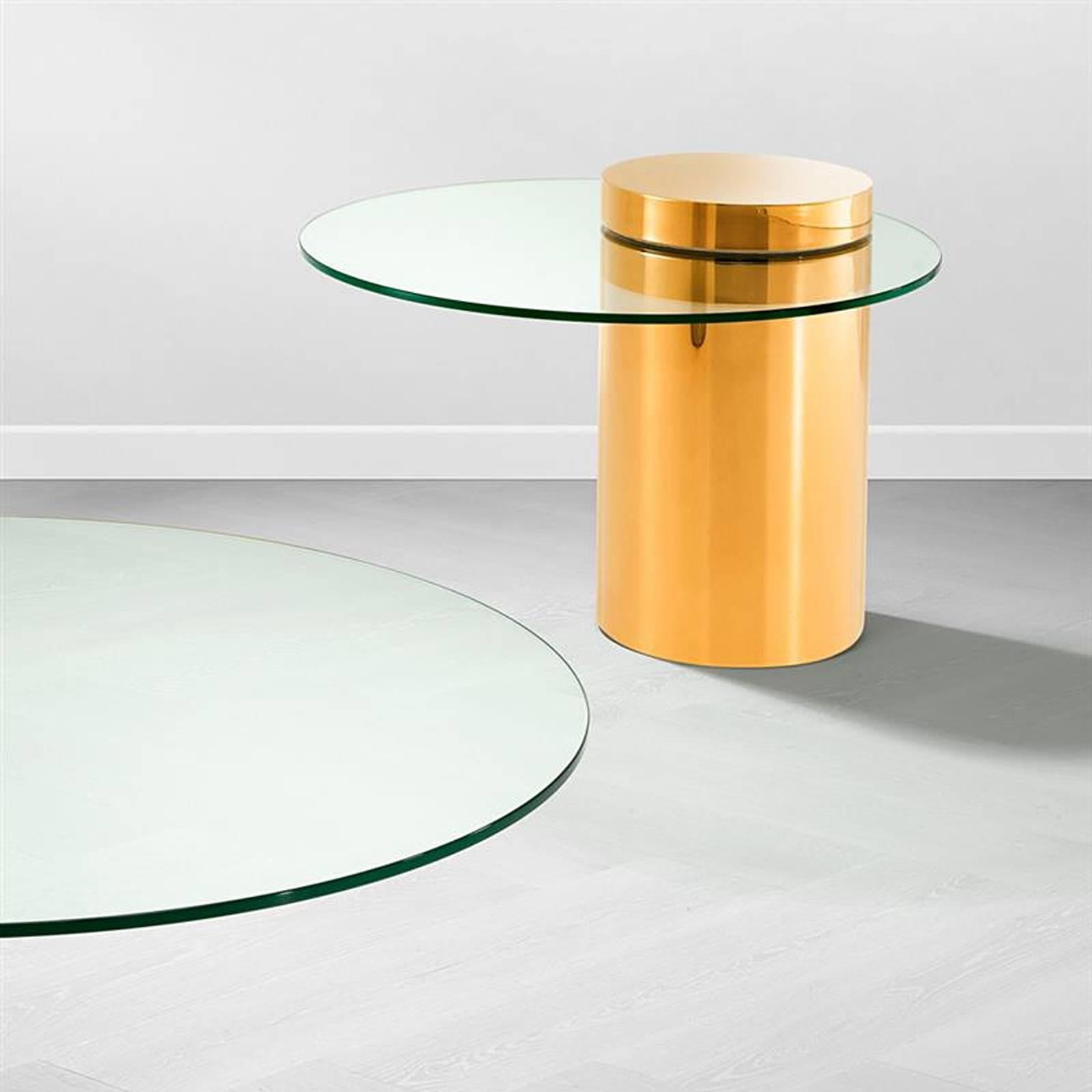 Stainless Steel Balance Side Table in Gold Finish with Glass Top