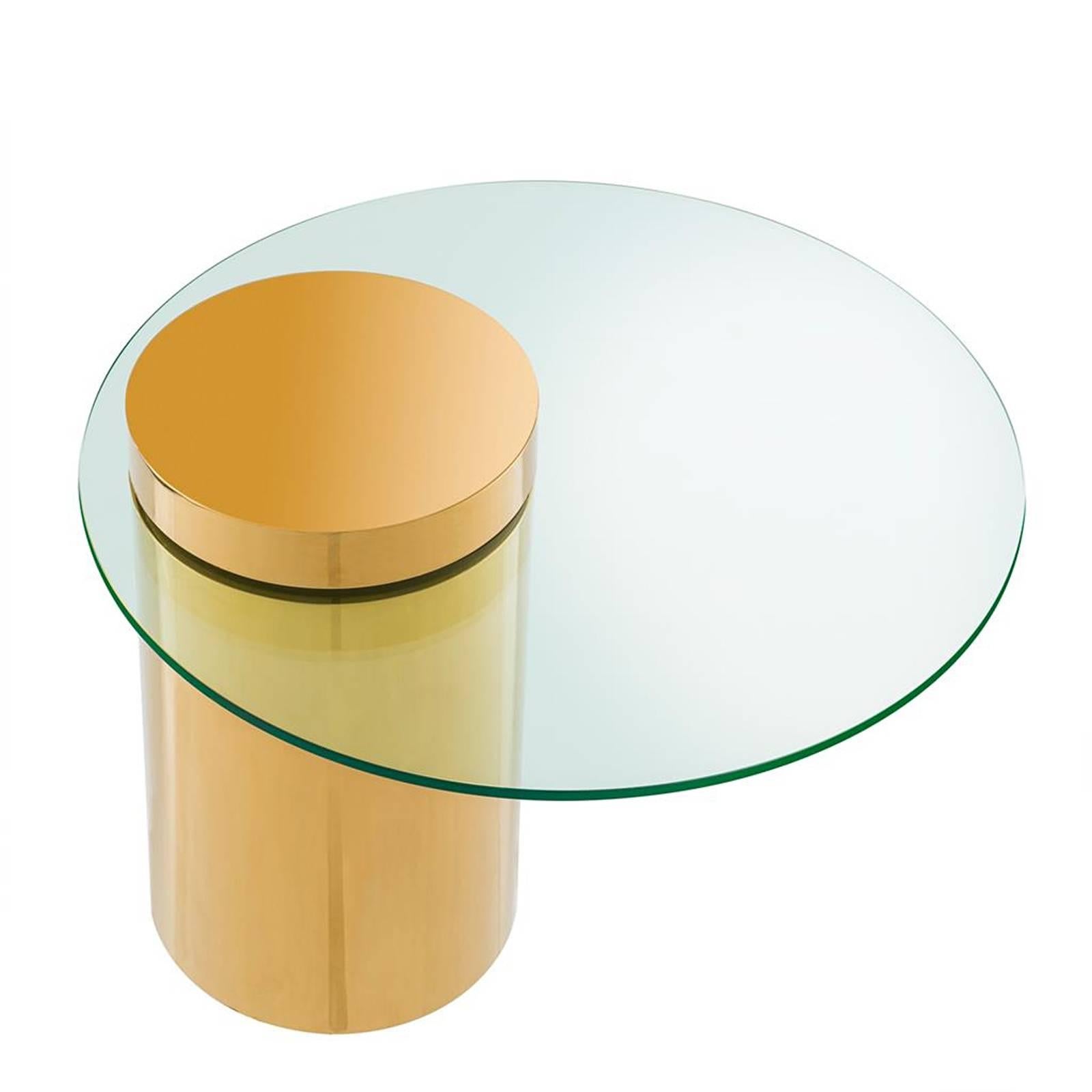 Chinese Balance Side Table in Gold Finish with Glass Top