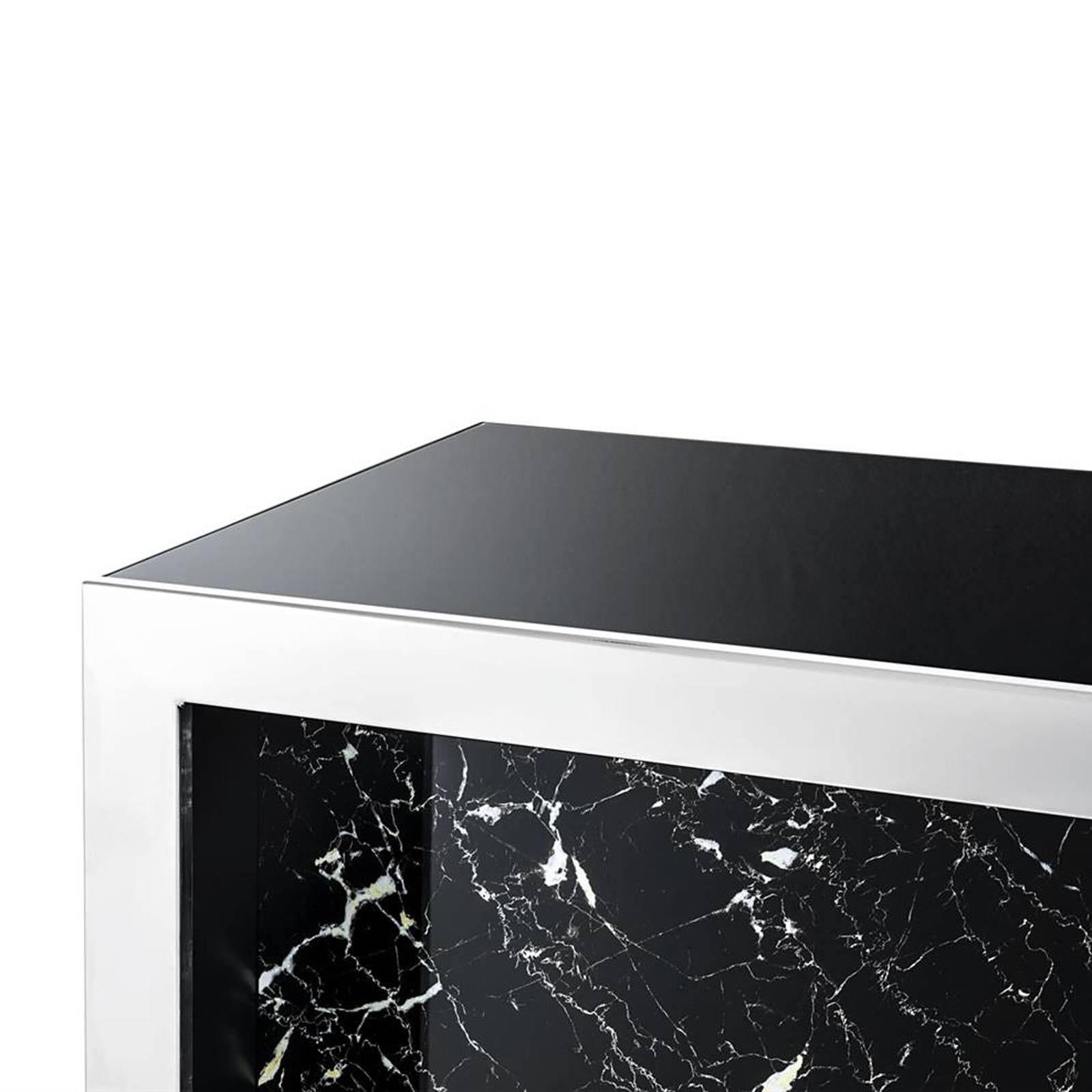 Contemporary Mac Allister Bar with Black Resin Marble and Black Glass