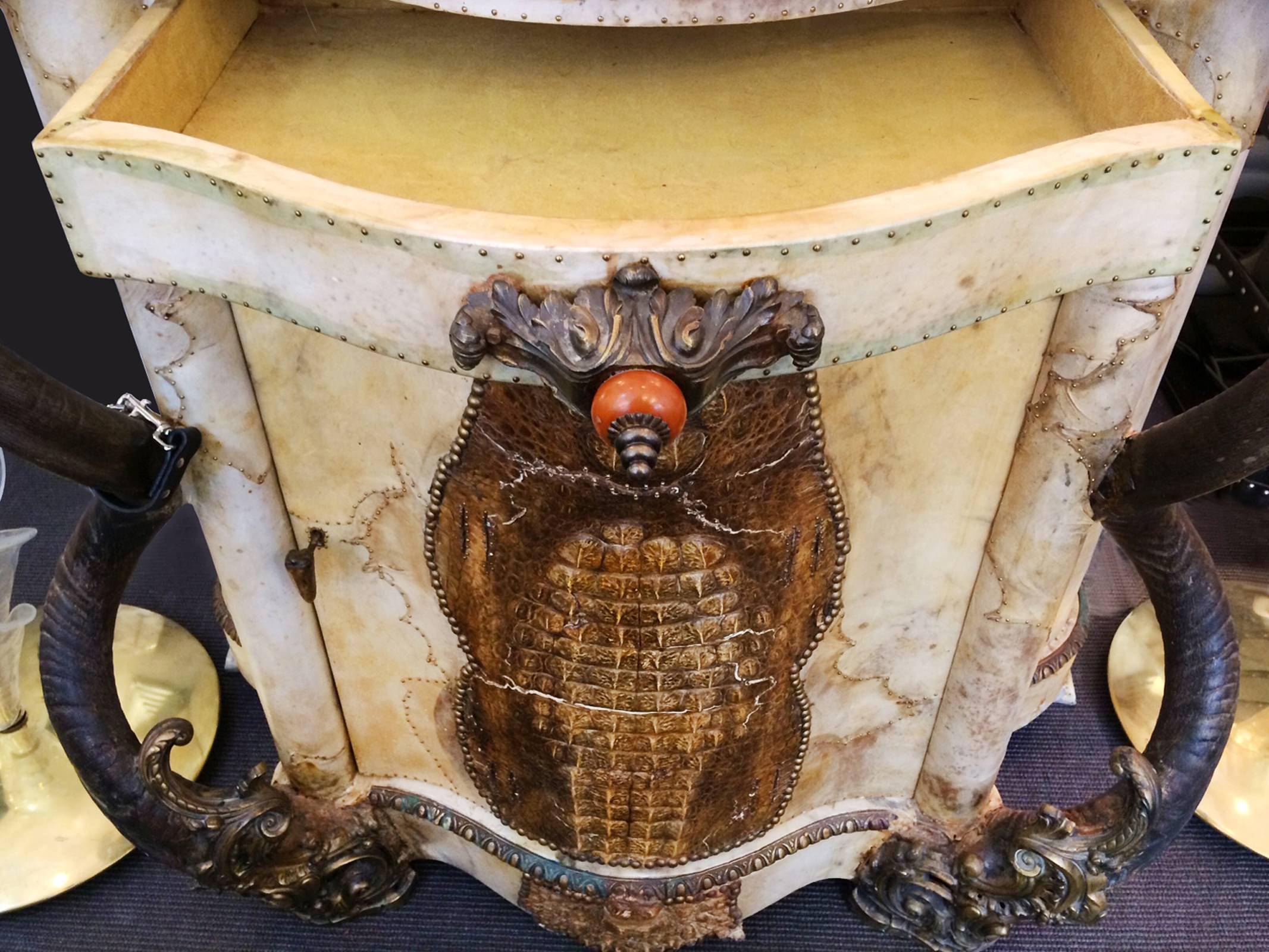 Contemporary Croco and Parchment Chest with Kudu Horns