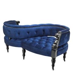 Duo Sofa in Blue Velvet or Black or Ecru Velvet Fabric