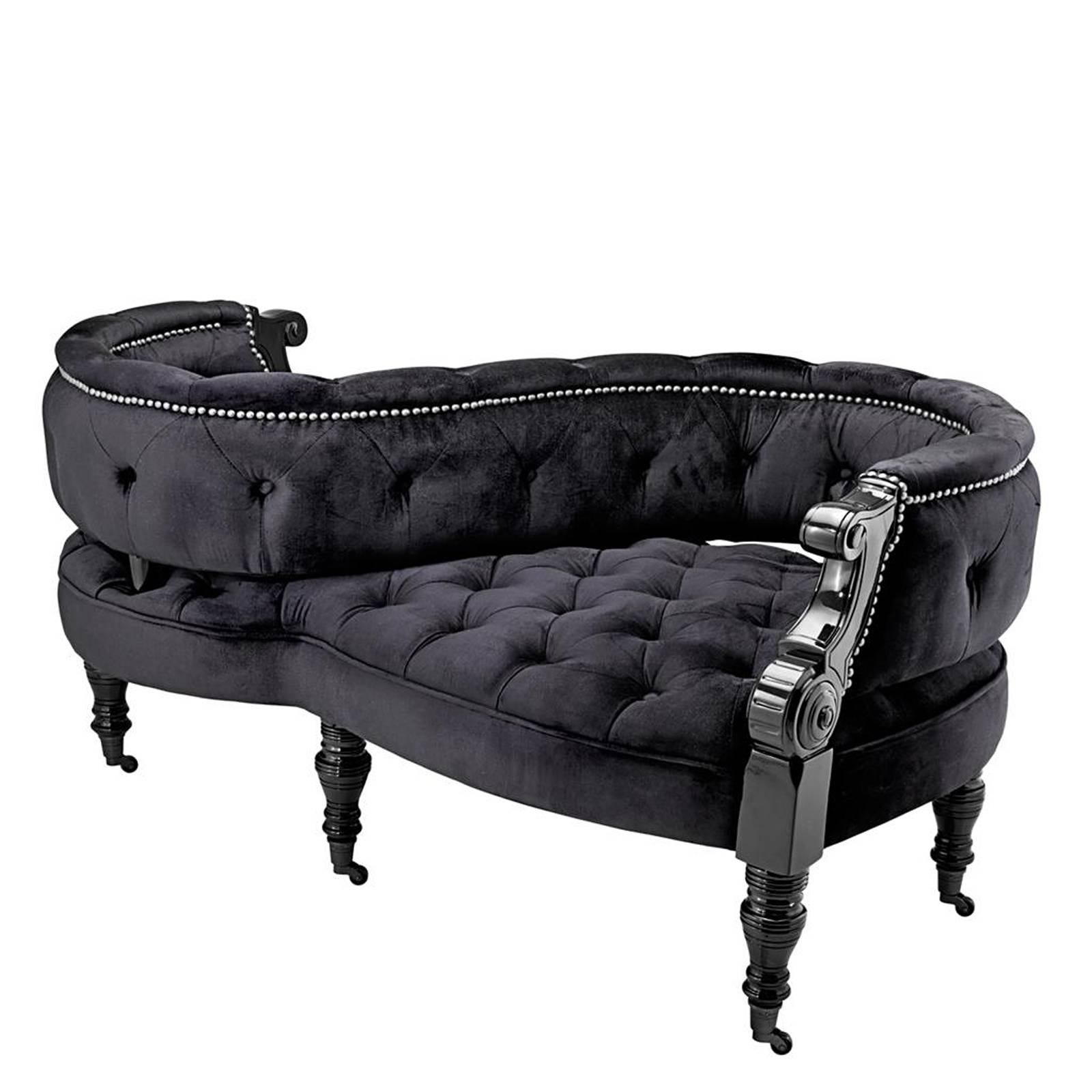 Contemporary Duo Sofa in Blue Velvet or Black or Ecru Velvet Fabric