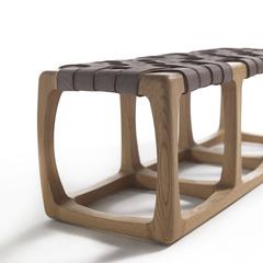 Webbing Bench in Solid oak Wood with Genuine Nubuck Leather