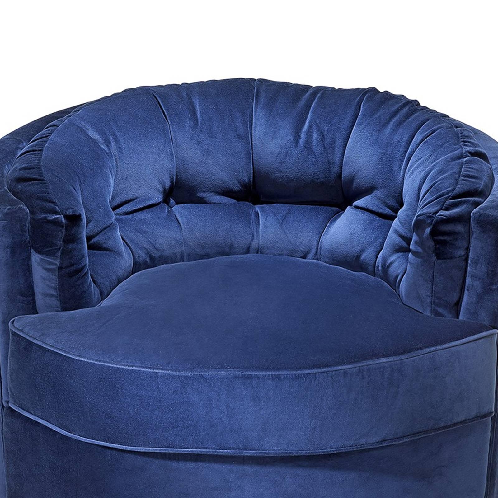 Italian Kalaha Armchair in Blue Velvet or Turquoise Velvet For Sale