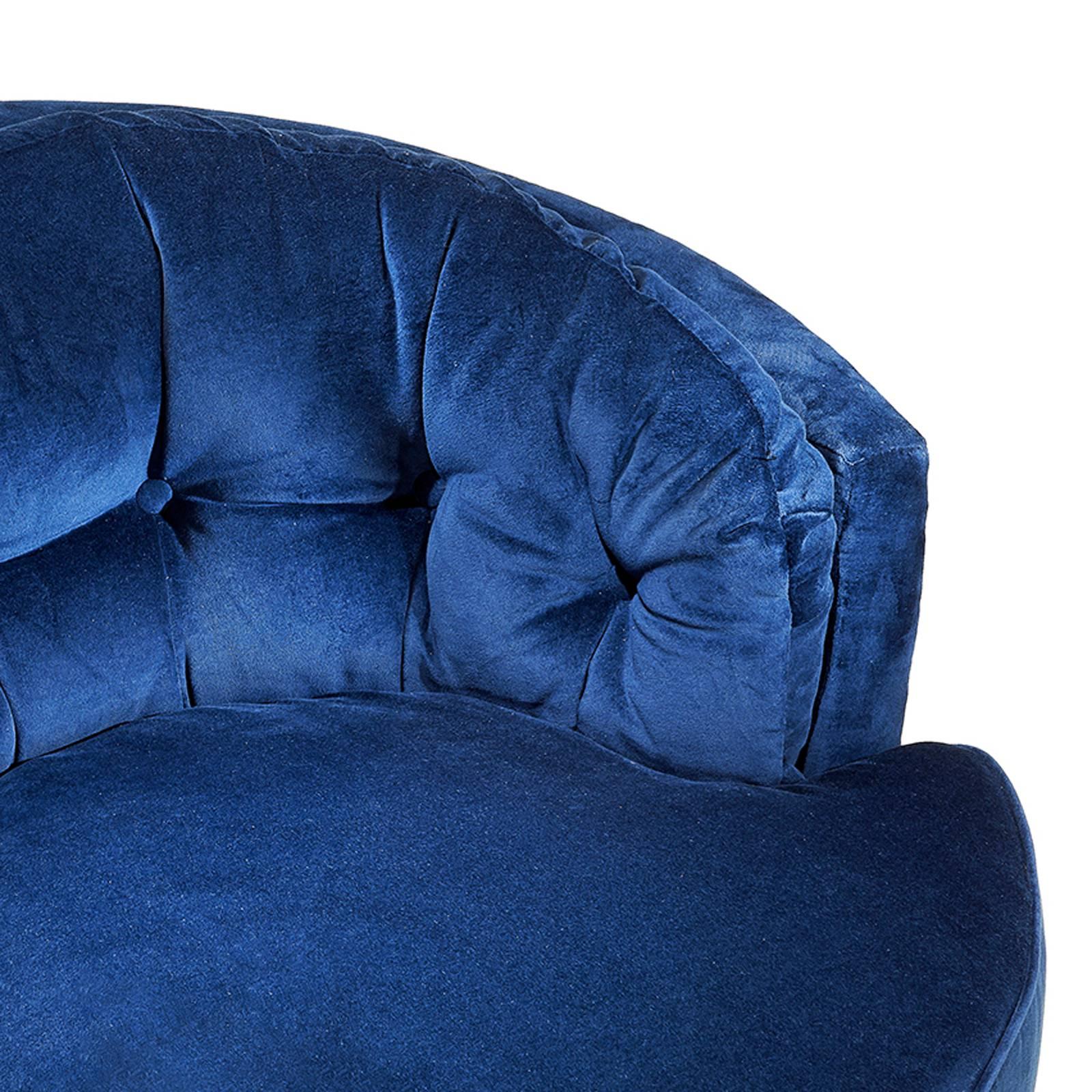Hand-Crafted Kalaha Armchair in Blue Velvet or Turquoise Velvet For Sale