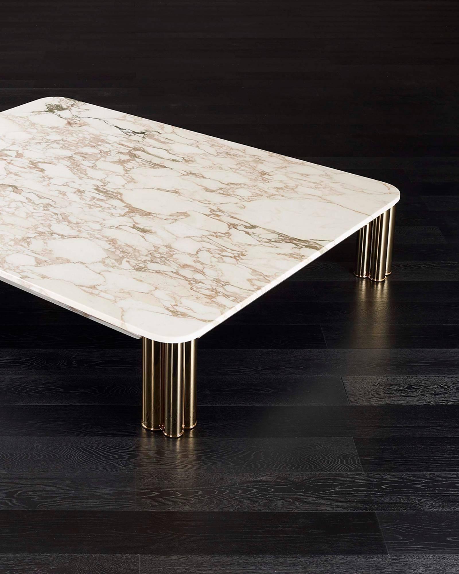 Italian Ambra Coffee Table with Calacatta Oro Marble Top or Other Finishes For Sale