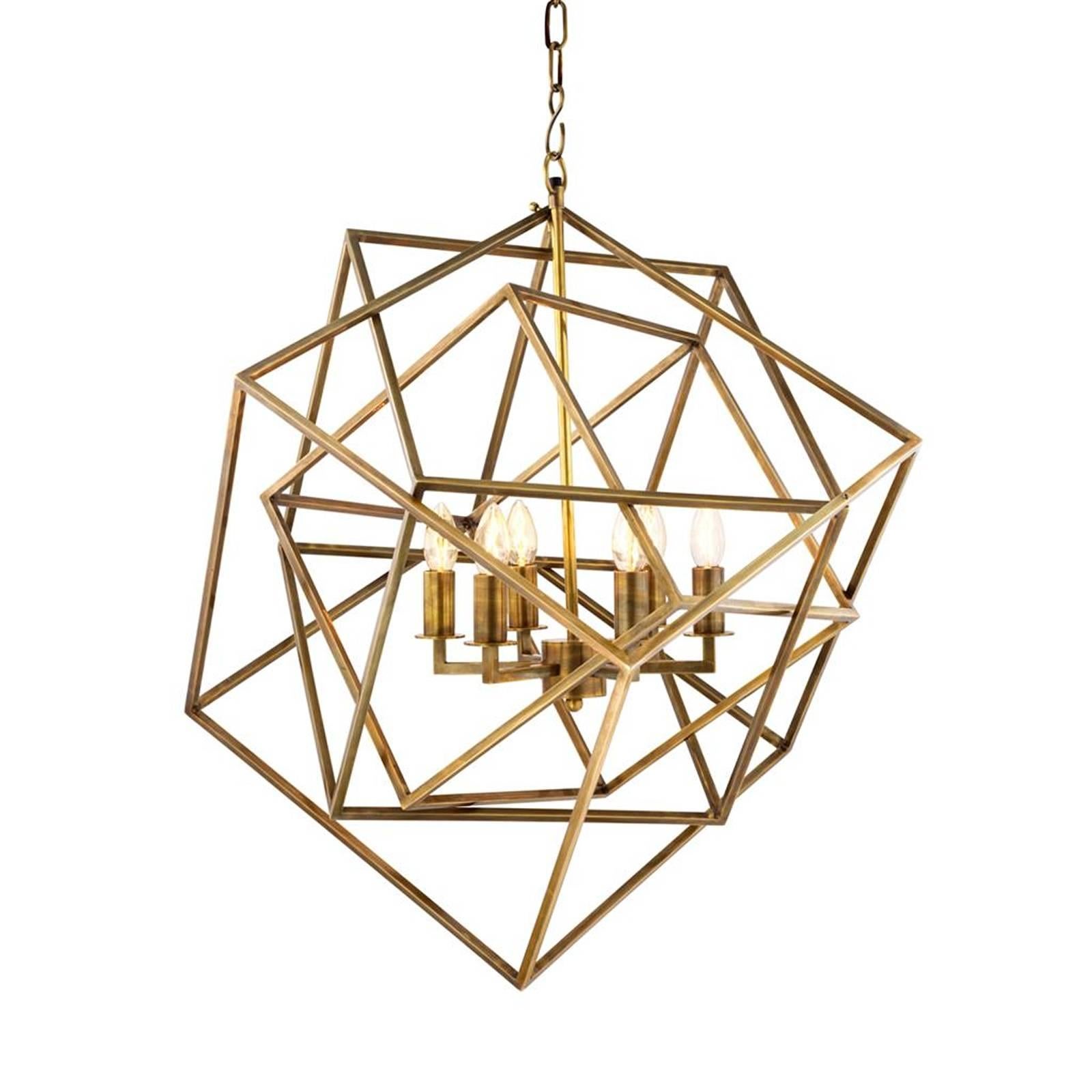 So Cube Chandelier in Vintage Brass or Nickel Finish For Sale