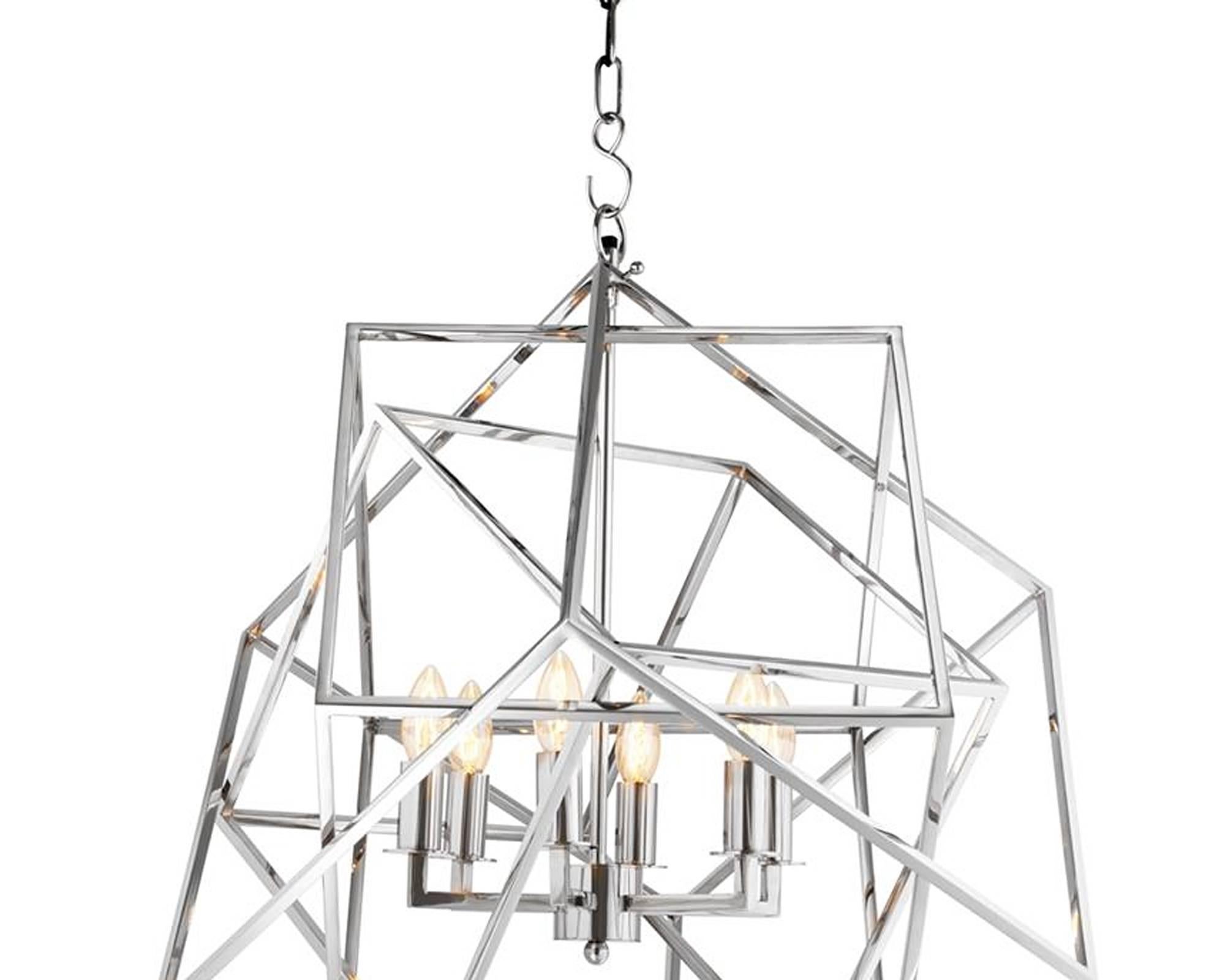 Indian So Cube Chandelier in Vintage Brass or Nickel Finish For Sale