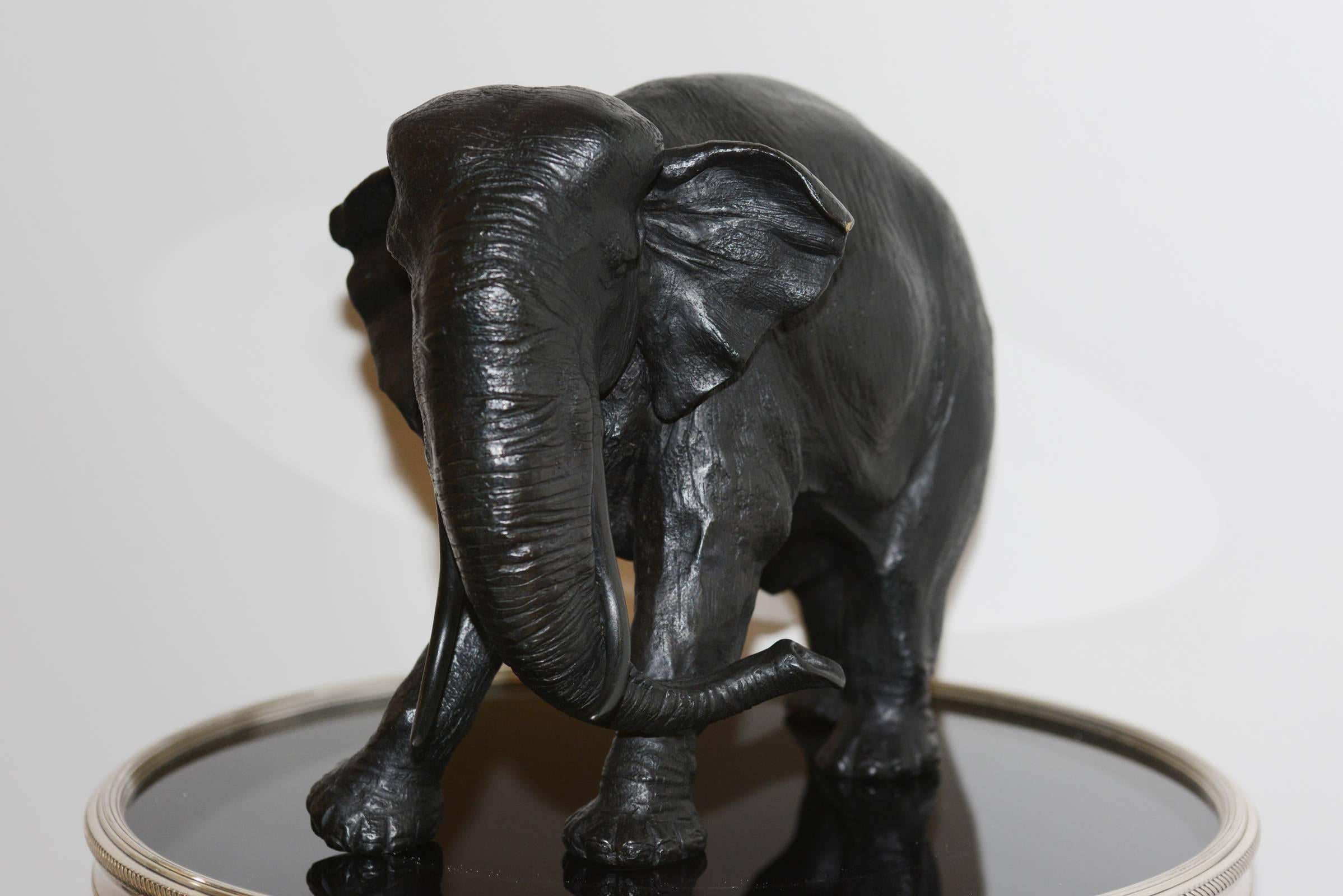 Blackened Elephant Asian Sculpture in Solid Bronze