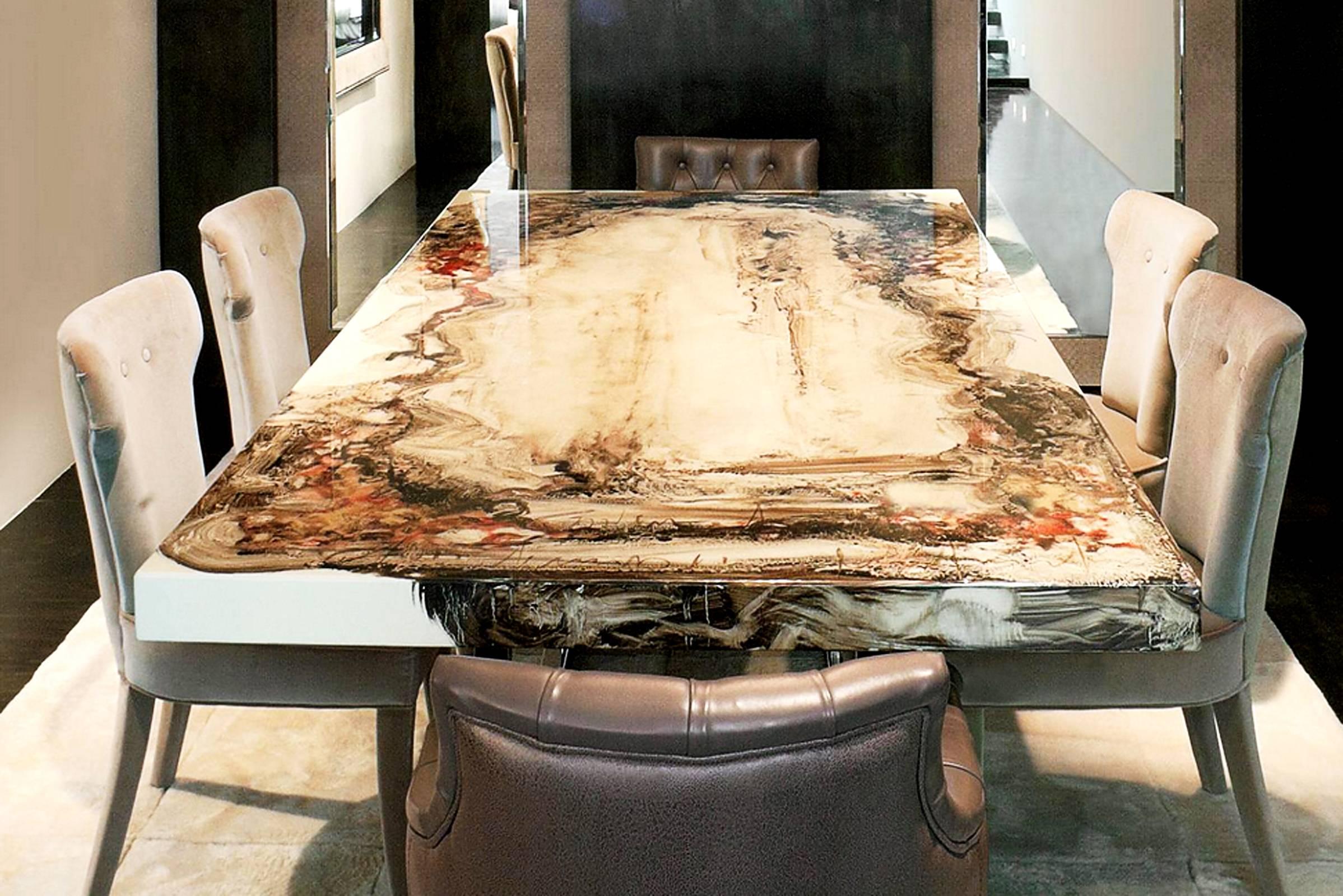 Artistica Table Hand-Painted Lacquered Solid Wood In Excellent Condition For Sale In Paris, FR