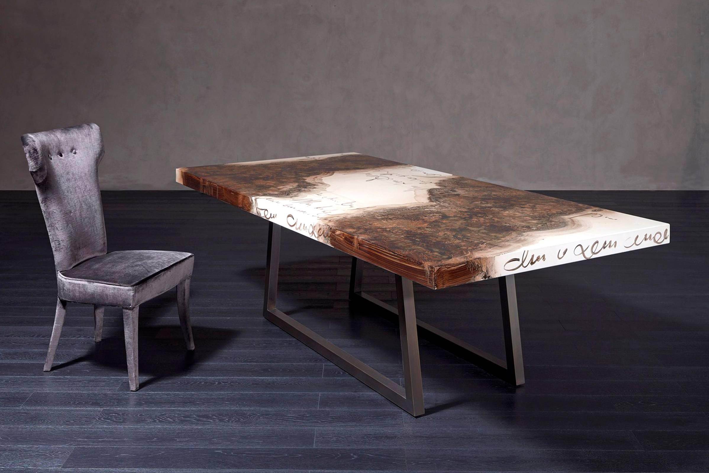 Bronze Creatis Table Hand-Painted Lacquered Solid Wood For Sale