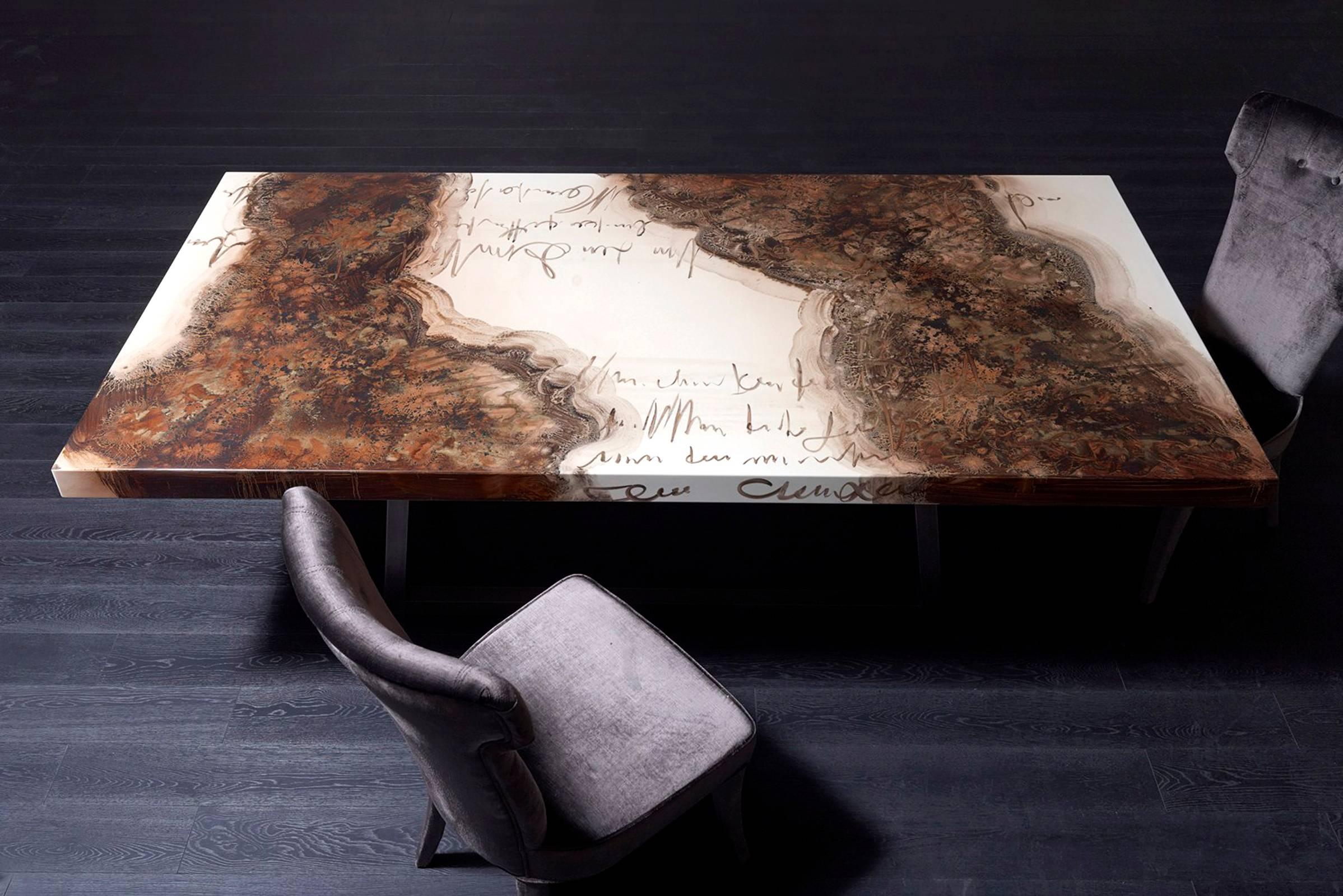 Contemporary Creatis Table Hand-Painted Lacquered Solid Wood For Sale