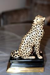 Cheetah Bookends Set of Two in Porcelain with Brass Base
