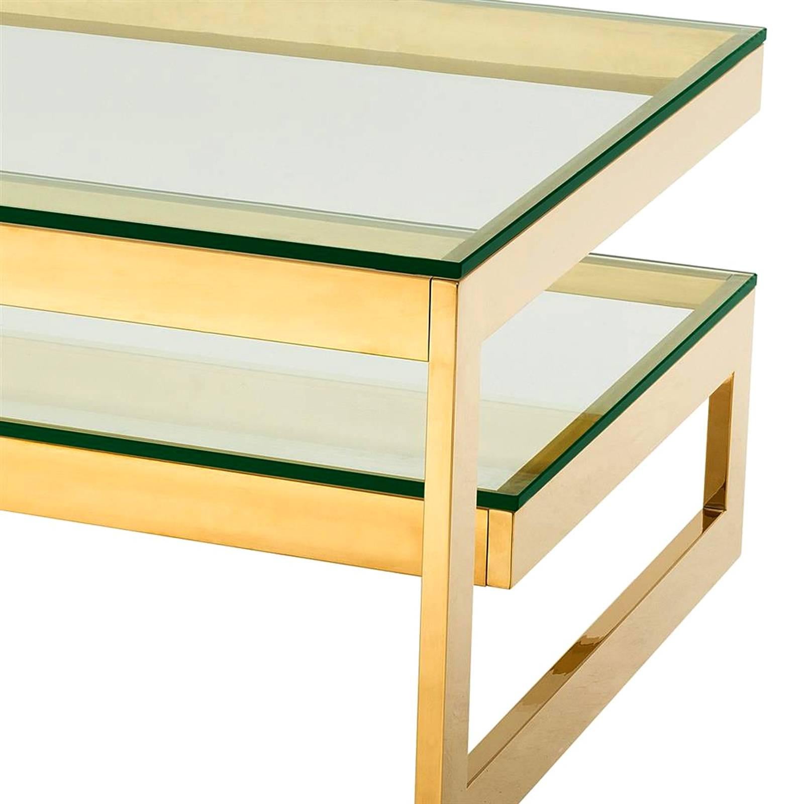 Polished Double Top Coffee Table in Gold Finish or Bronze Finish