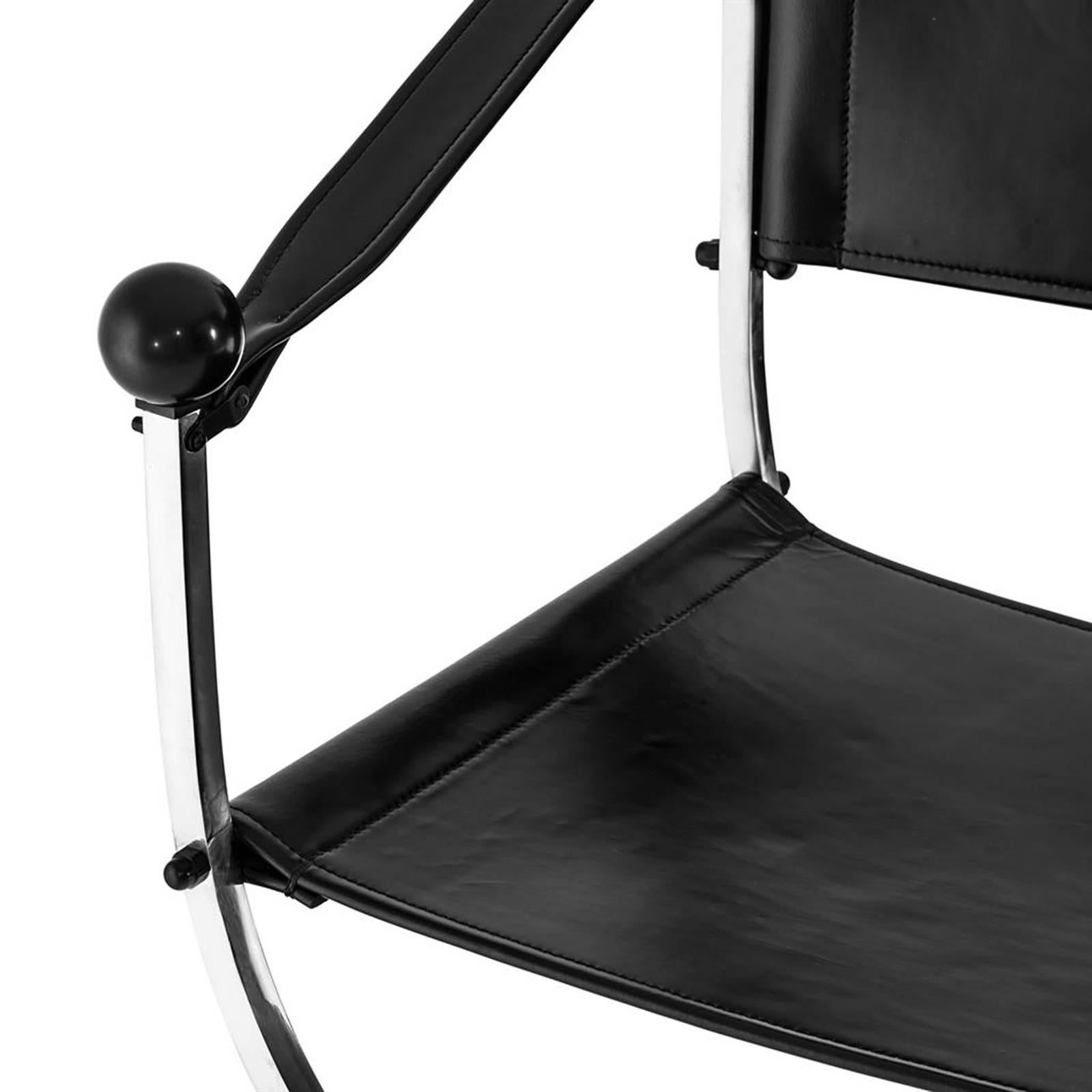 Blackened Hilton Chair in Nickel Finish and Black Leather