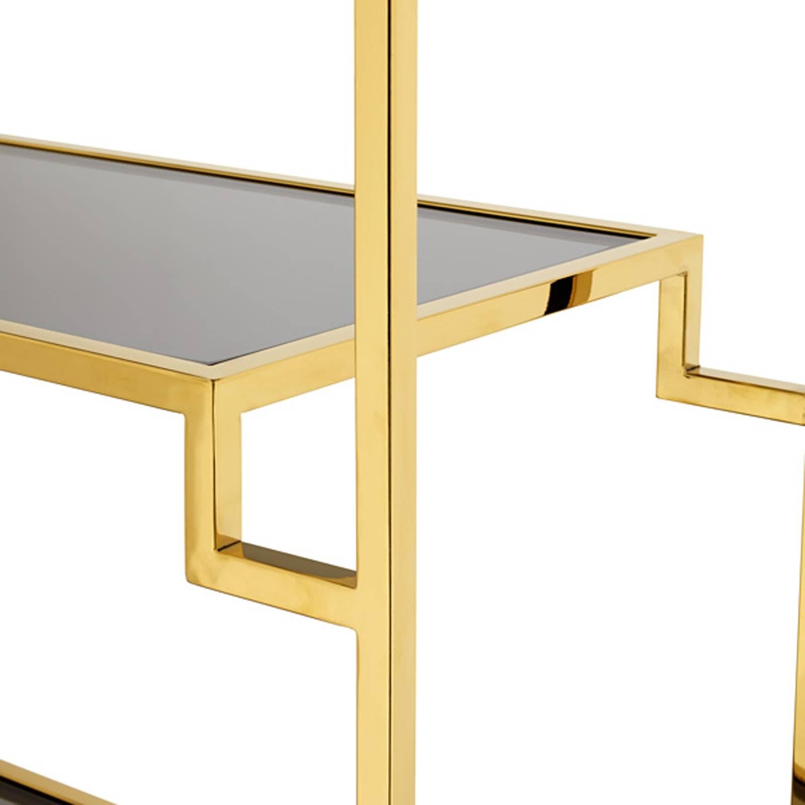 Contemporary Stantord Bookshelves in Gold Finish with Smoked Glass