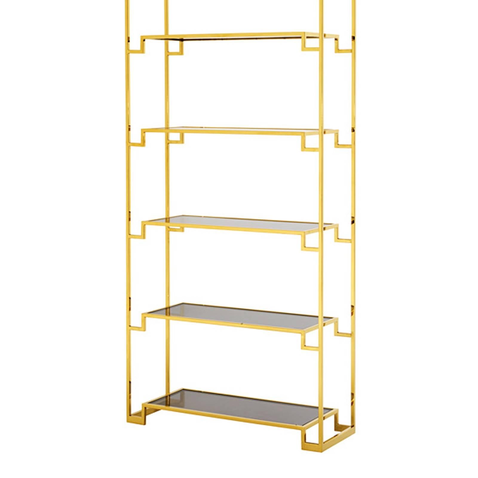 Dutch Stantord Bookshelves in Gold Finish with Smoked Glass