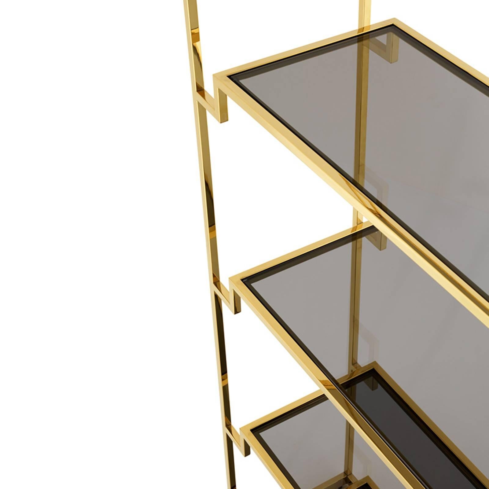Stantord Bookshelves in Gold Finish with Smoked Glass In Excellent Condition In Paris, FR