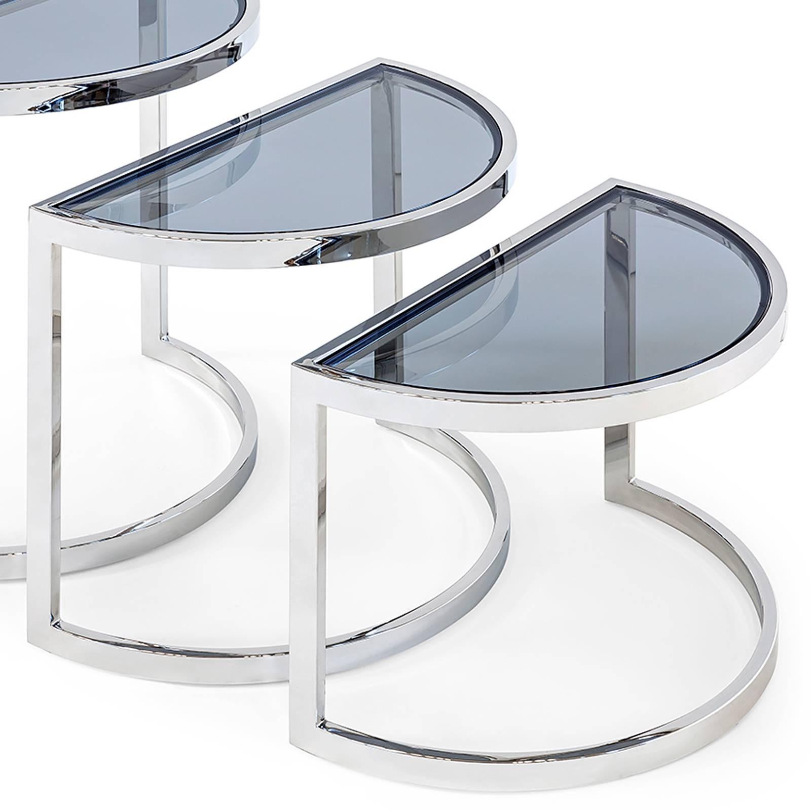 Contemporary Half Moon Side Table Set of Three with White Marble Top or Glass Top